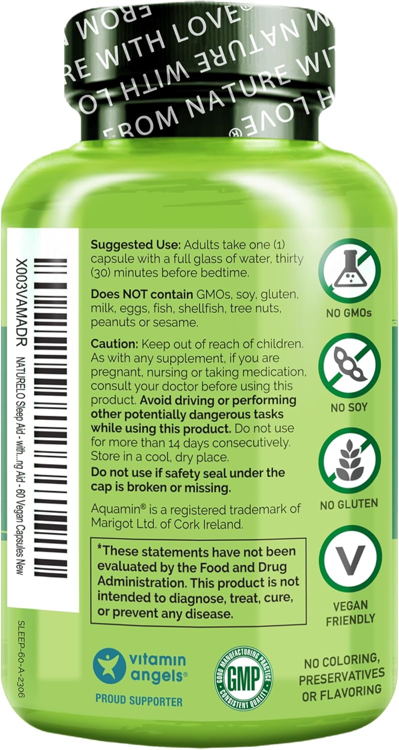 NATURELO Sleep Aid - with Melatonin, Magnesium, GABA, Valerian Root, Lemon Balm, Chamomile Herbal Extracts - Plant-Based Sleeping Aid - 60 Vegan Capsules - Image 6