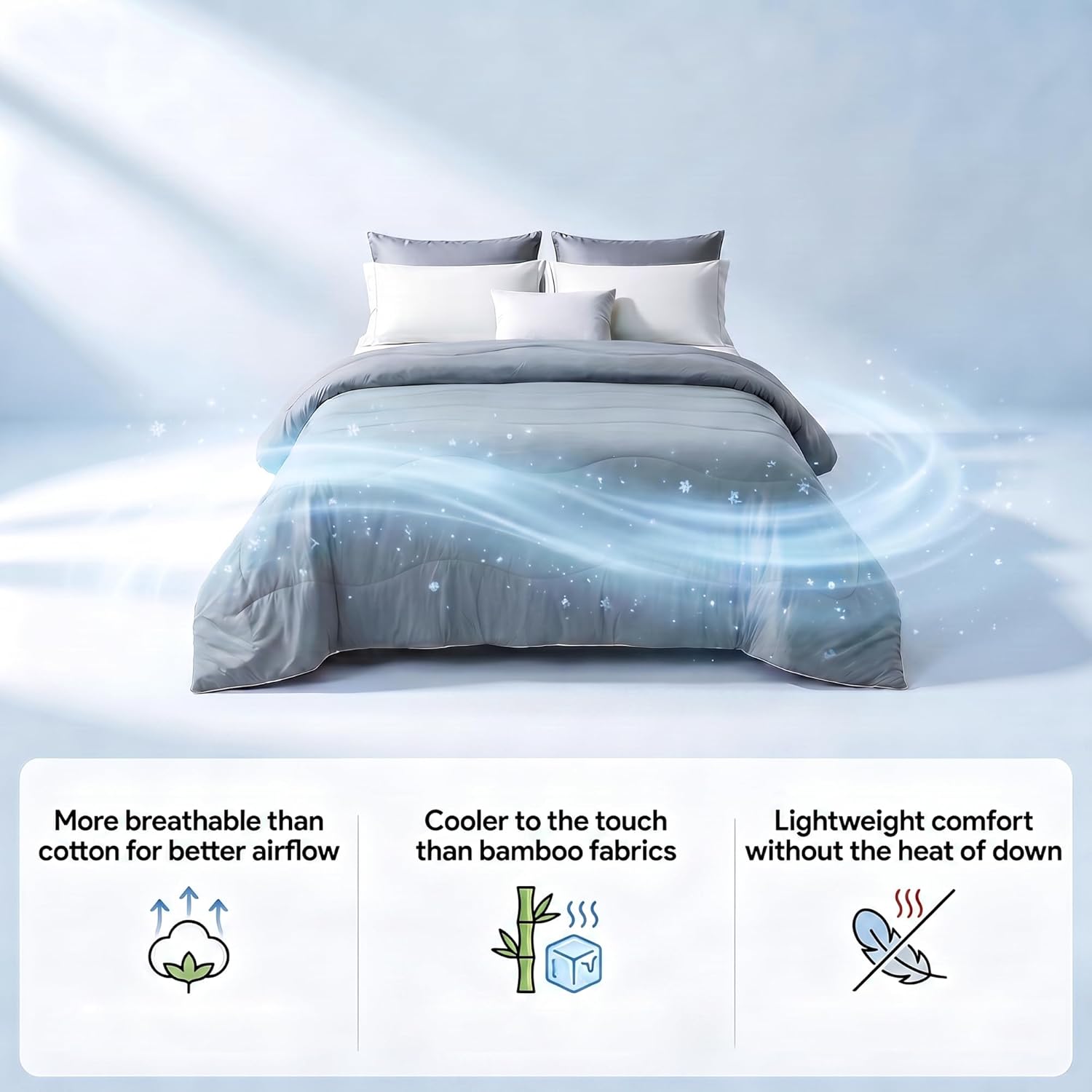 Cooling Comforter Queen, Cooling Blanket for Hot Sleepers & Night Sweats, Breathable Lightweight Comforter for Menopause & Summer, Dual Soft Cool-to-Touch, Oeko-TEX, Grey - Image 3