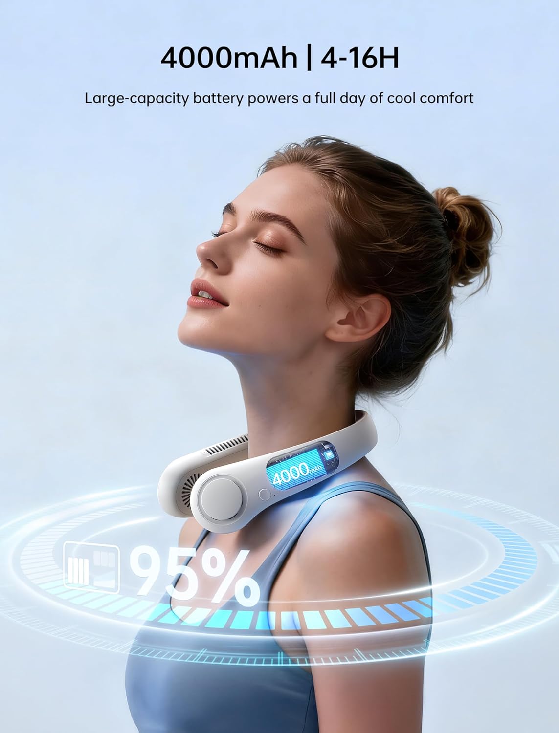 JISULIFE Portable Neck Fan, Hands-Free Bladeless, 5 Speeds, 4000 mAh Battery Operated Wearable Personal Fan, Twistable, Rechargeable, Gift for Women Men-Grey - Image 5