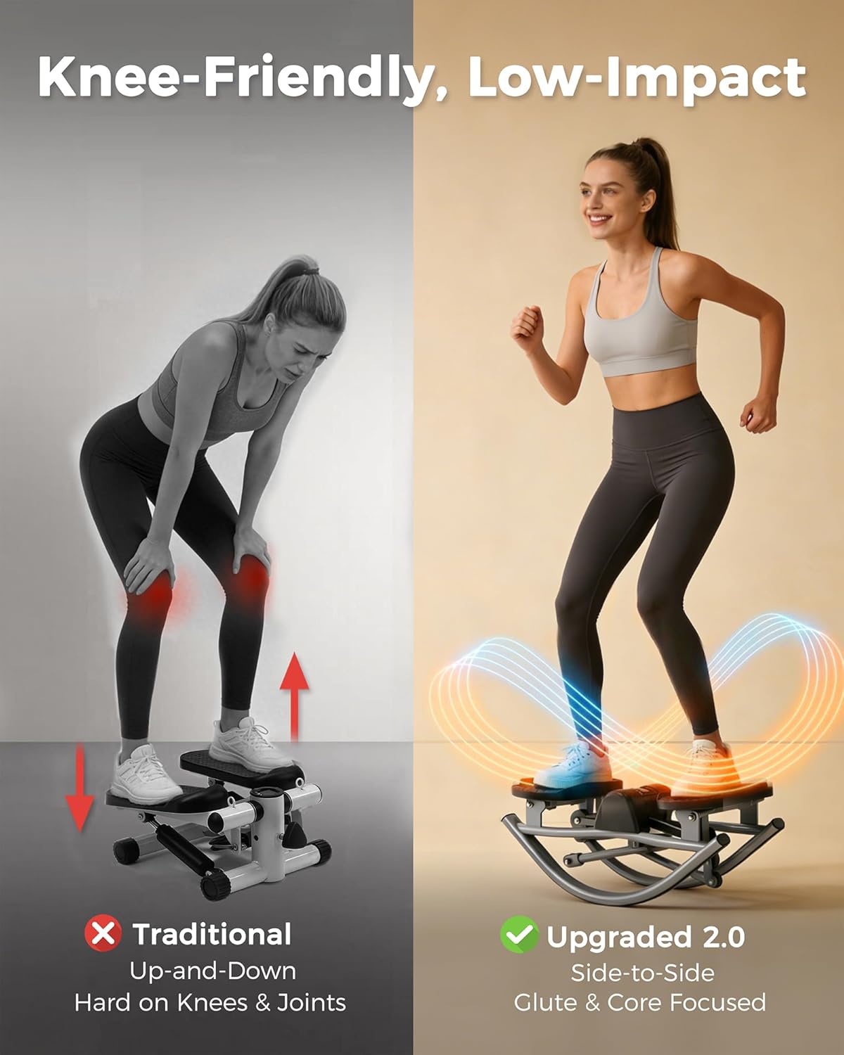FineWay Upgraded Rock Stepper 2.0 for Exercise at Home, Rocking Stepper Side to Side, Low-Impact Knee-Friendly Exercise Machine with Resistance Bands, LCD Monitor & 330 LBS Capacity, Full Body Workout - Image 4