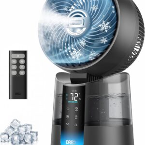 DREO TurboCool Misting Fan 516, 5℉ Drop Cooling Fans that Blow Cold Air, 150°+30° Omni-directional Oscillating, Evaporative air cooler, 26 ft/s Wind, Ultrafine Mist, 20dB Quiet, 6 Speeds 2 Modes, Grey
