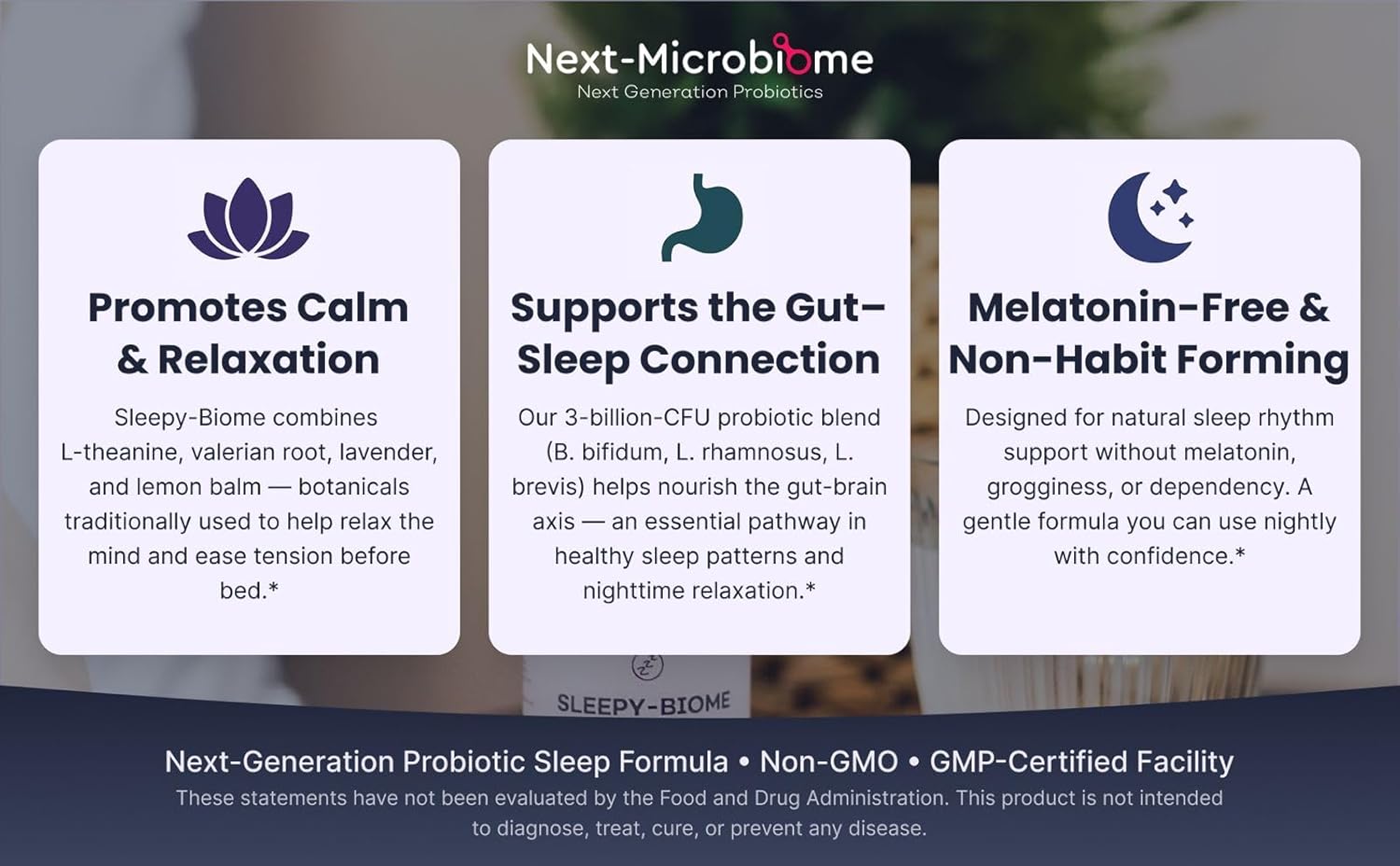 Sleep Supplement Without Melatonin – Sleepy-Biome Natural Sleep Aid for Calm, Restful Nights | Probiotic Gut-Brain Formula with GABA, L-Theanine, 5-HTP, Valerian & Ashwagandha (60 Capsules) - Image 3