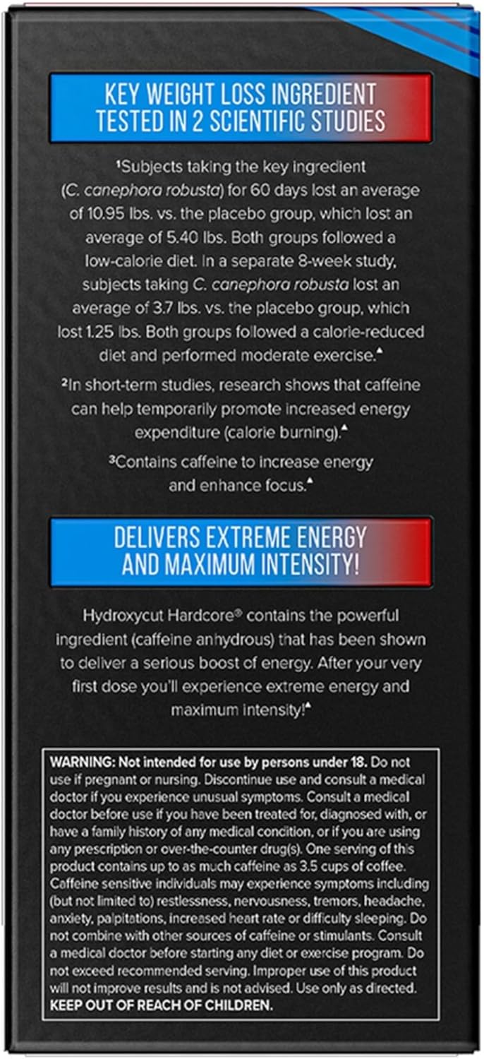Hydroxycut Hardcore - Thermogenic Supplement - Energy & Metabolism Support - 265 mg Caffeine Anhydrous, Green Coffee Extract - Rapid Release Capsules - 60 Count - Image 7