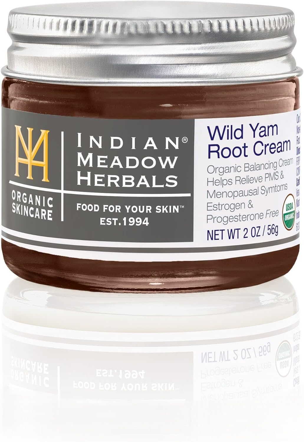 Indian Meadow Herbals Wild Yam Root Cream (2oz) - USDA Certified Organic Balancing Cream for PMS & Menopause Relief - Estrogen & Progesterone-Free. Woman-owned & Operated Since 1994.