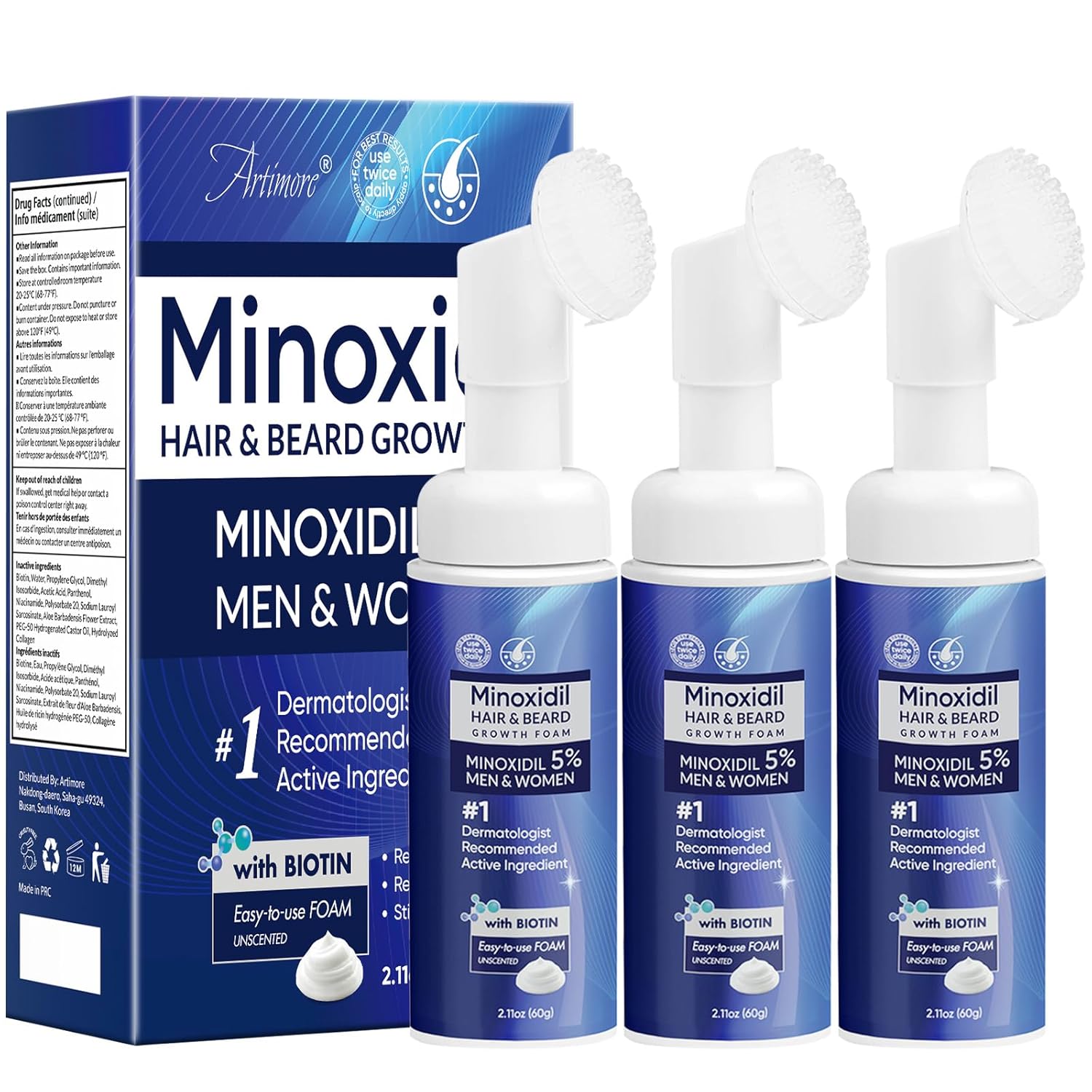 5% Minoxidil Foam for Men, Minoxidil for Men Foam, Minoxidil for Women Hair Growth with Biotin & Castor Oilfor Thicker, Fuller Hair, Fast-Absorbing Formula 180ML-3 Packs - Image 9