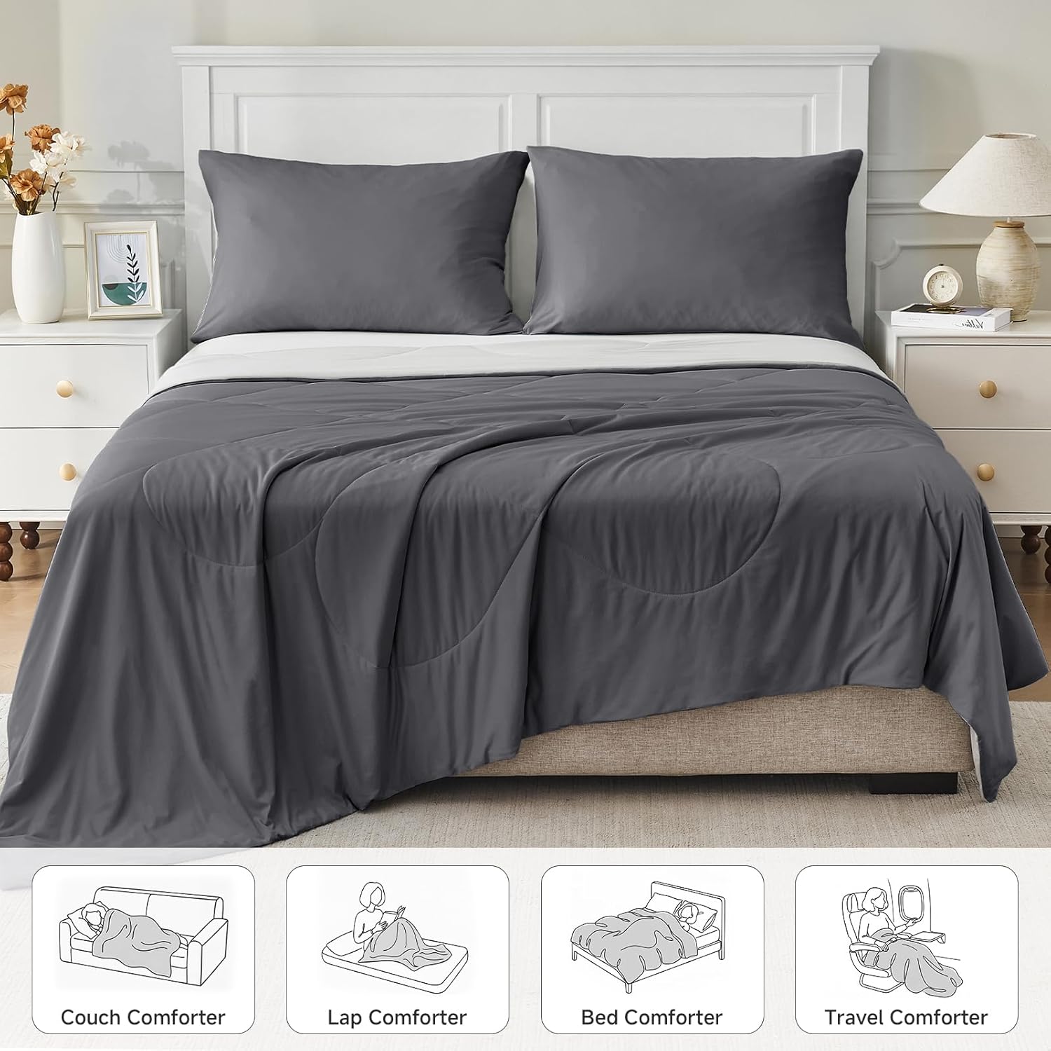 HOMFINE Cooling Comforter Japanese Double-Sided Cold Tech Fabric Cooling Blanket for Night Sweats Hot Sleepers, Q-Max 0.45 Soft Breathable Silky Smooth Lightweight Grey Summer Comforter Queen - Image 6
