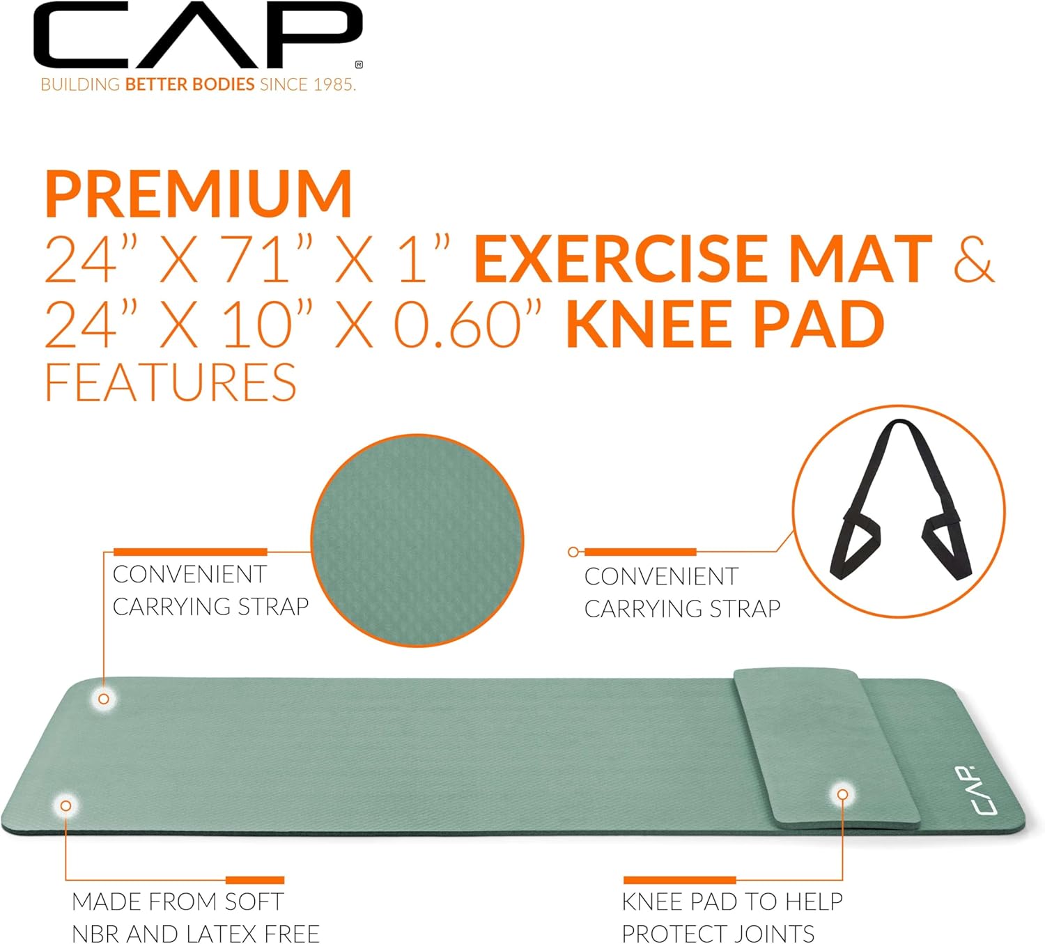 CAP Barbell 1/2-Inch High Density Exercise Yoga Mat with Strap | Multiple Options - Image 3