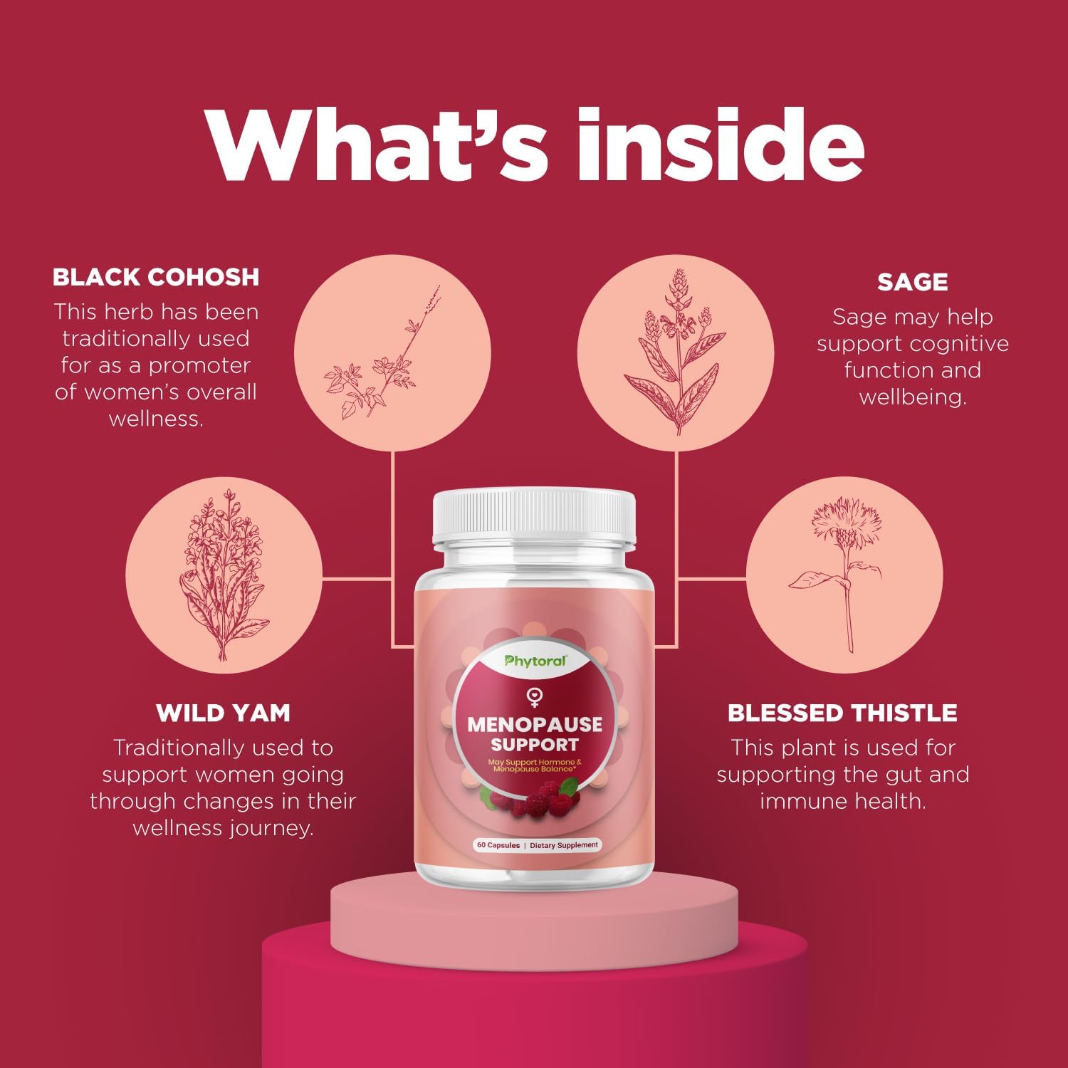 Phytoral Complete Herbal Menopause Supplement for Women - Female Hormone Balance Capsules for Night Sweats Hot Flashes & Mood Swings with Dong Quai Chaste Berry & Black Cohosh Root - 60 Count - Image 5