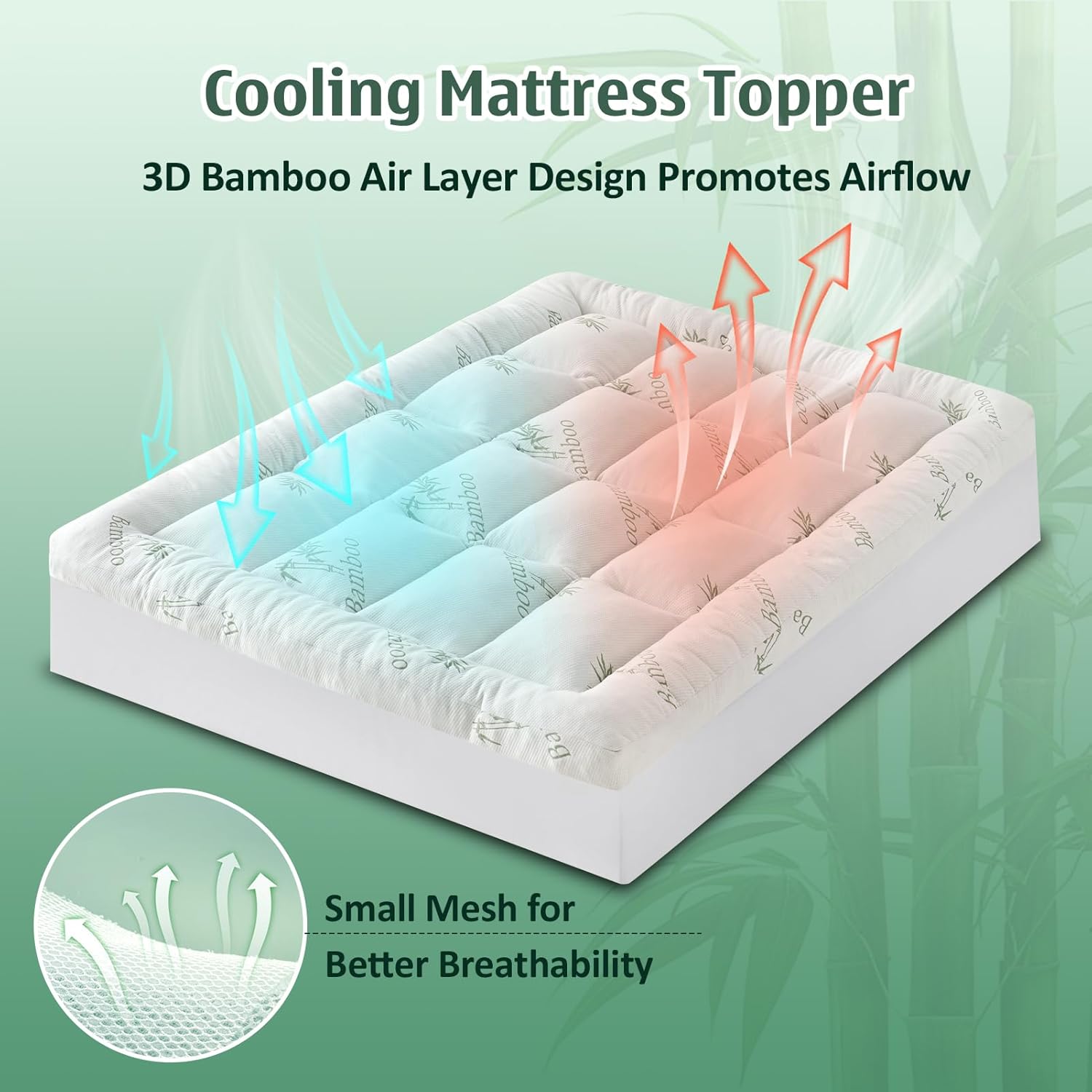 DOWNCOOL 3 Inch Queen Mattress Topper – Cooling Memory Foam Mattress Topper for Back Pain Relief, Breathable Bamboo Viscose Air Layer, 1600 GSM Fill, Deep Pocket Fits 8–21 Inch - Image 5