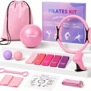 Home Pilates Kit for Women - 14 Pcs Pilates Equipment Set with Pilates Ring and Ball, 5 Resistance Bands Etc Accessories for Beginners Home Workouts - Includes Workout Guide