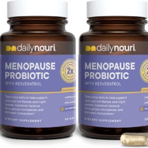 Daily Nouri Menopause Probiotics for Women | Hormonal Balance, Hot Flashes, Night Sweats & Gut Health | 3 Clinically Studied Strains + Resveratrol & Omega | 60-Day Supply