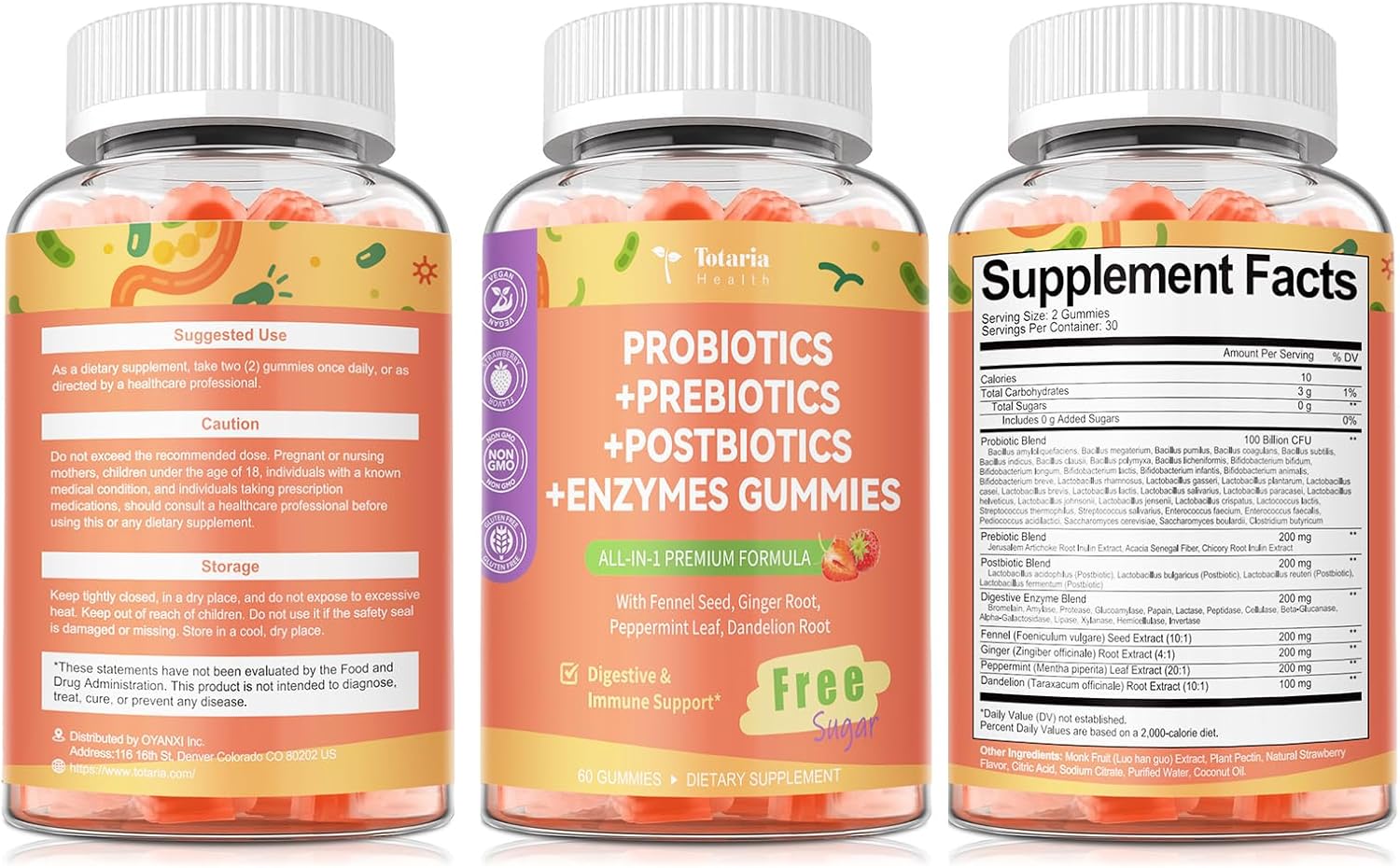 Totaria Sugar Free 5-in-1 Probiotic Prebiotic Postbiotic Gummy, 36 Strains Probiotics for Women Men with Digestive Enzymes, Peppermint, Complete Immune, Gut & Digestive Support, Vegan, 60 Counts - Image 9