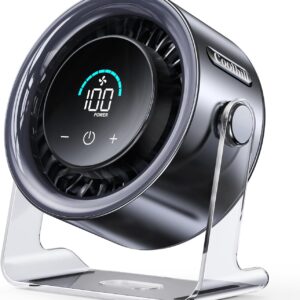 USB Desk Fan for Bedroom: 100 Speeds Digital Display Quiet Table Fan with Turbo Airflow, 120° Rotating Small Rechargeable Battery Desktop Fans for Bedroom Home Office (Black)
