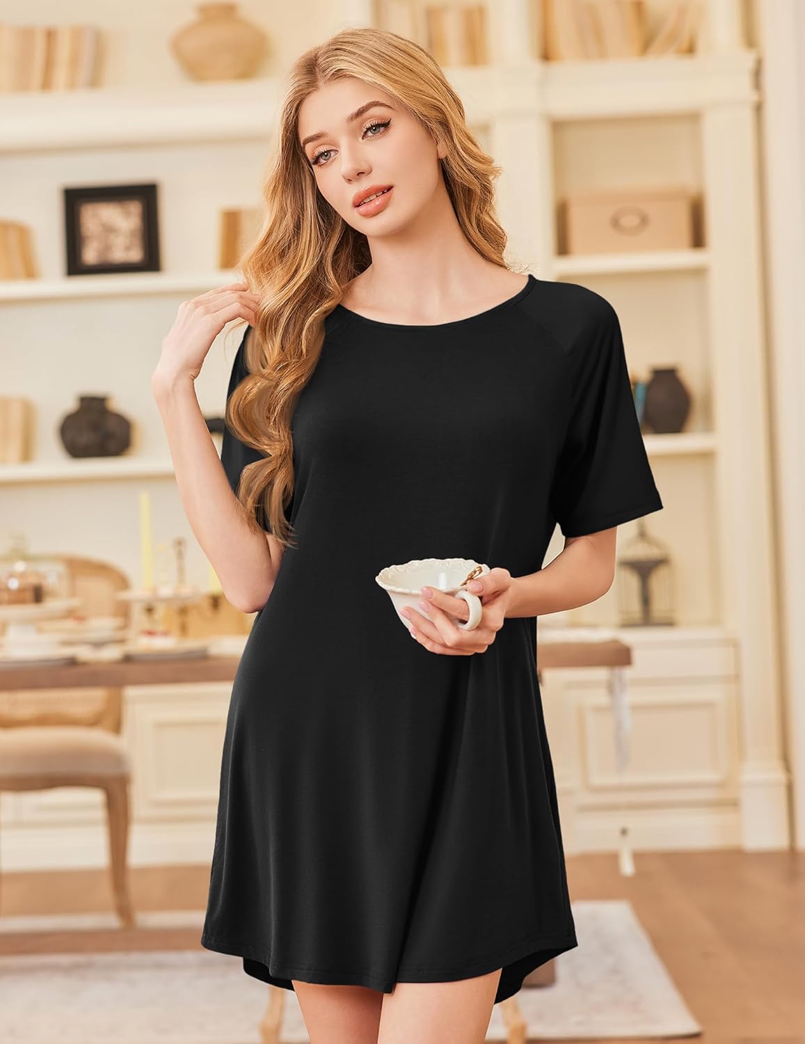 Ekouaer Nightgowns for Women Bamboo Viscose Night Gown Short Sleeve Sleep Shirt Cooling Nightshirt Soft Sleepwear S-XXXL - Image 5