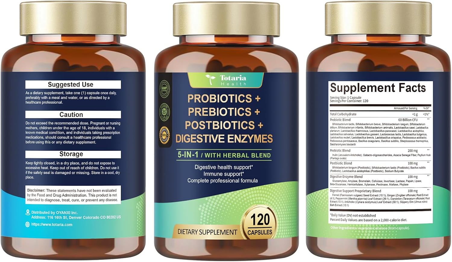 Totaria 5-in-1 60 Billion CFU Probiotic Prebiotic & Postbiotic for Women & Men, w/Digestive Enzymes, Slippery Elm, Daily Complete Gut Health, Digestive & Immune Support, 4 Month Supply, Vegan - Image 9