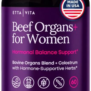 Primal Beef Organ Supplement for Women (Made in USA) Boosted w Shatavari, Maca, Ashwagandha, and Chasteberry - Grass Fed Uterus, Ovary, Liver, Kidney, Heart Bone Matrix, Gotu Kola and Queen Colostrum