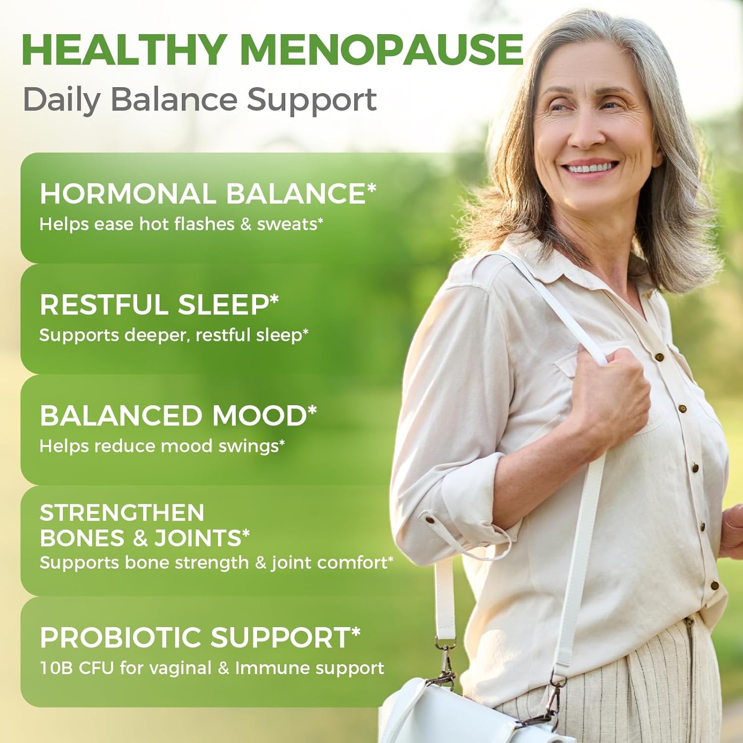GREENPEOPLE Menopause Supplements for Women - Black Cohosh & Ashwagandha for Hot Flashes, Night Sweats, Mood Swings, Hormonal Balance Support,10 Billion CFU Probiotic - 120(2 Packs) Capsules Vegan - Image 2