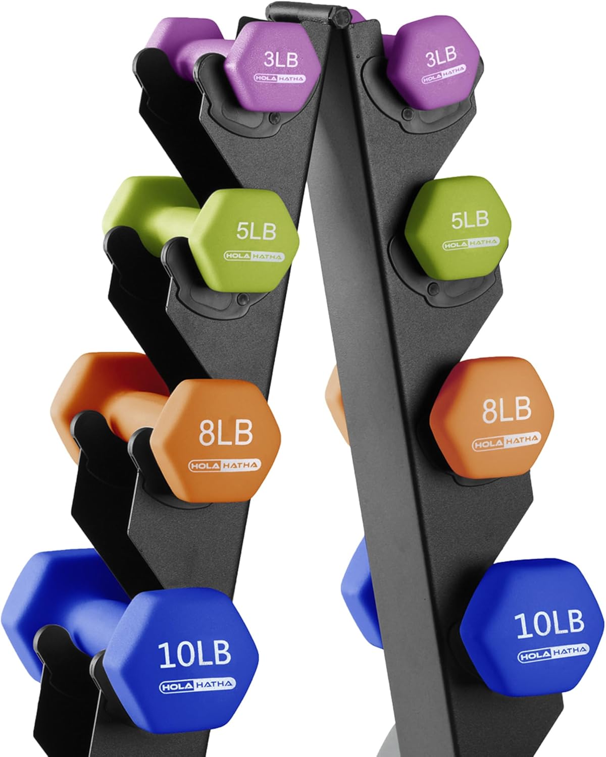 HolaHatha Neoprene Dumbbell Weights Set w/Rack, Home Gym Equipment - Portable Weighted Exercise Dumbbells for Fitness, Training, and Lifting Workouts - Image 2