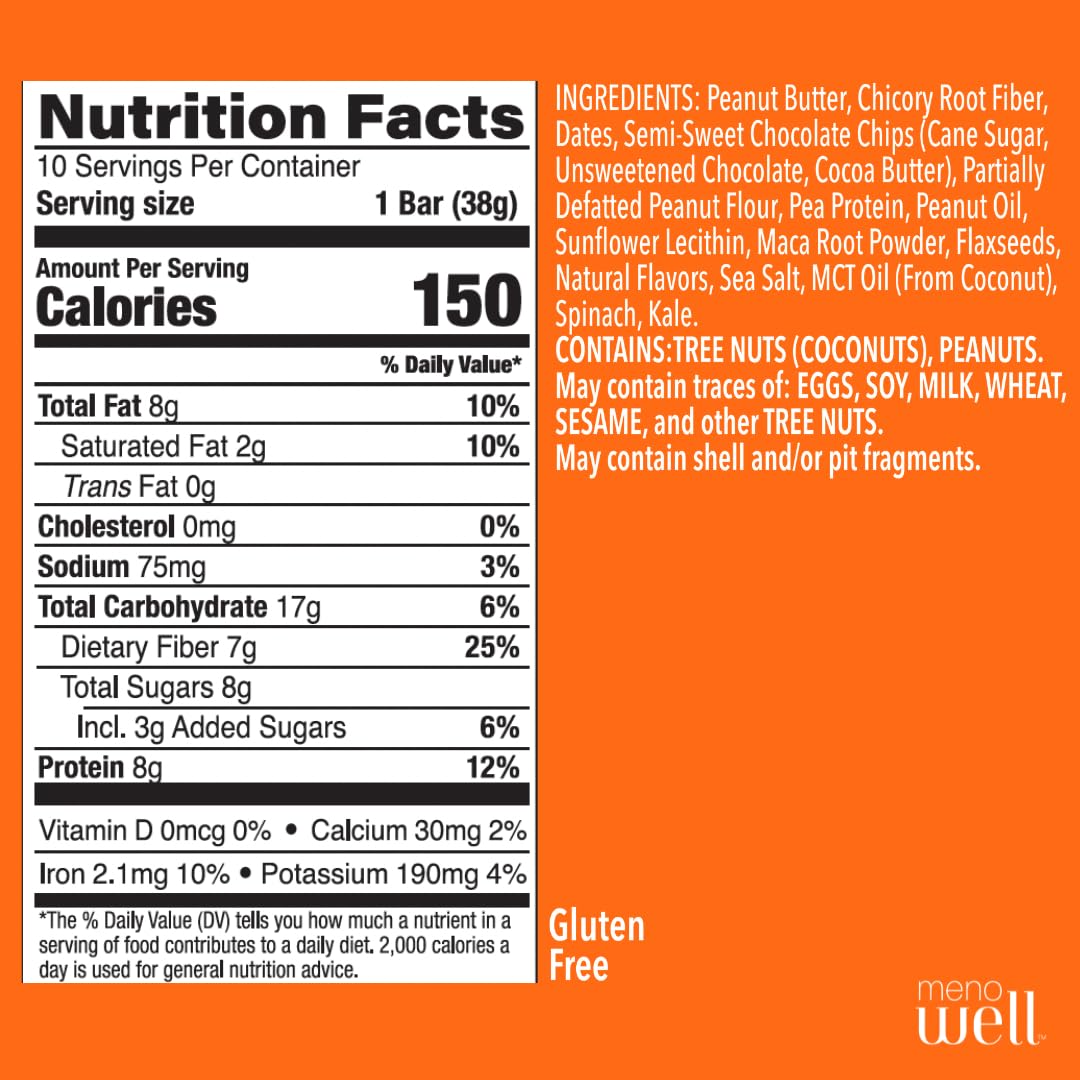 MenoWell Menopause and Perimenopause Protein Bars for Women, Weight Management Support, Peanut Butter Chocolate, 25% Daily Fiber, Prebiotic, Plant-Based, 7g of Protein, 3g Added Sugar, 10 Count (Pack of 1) - Image 2