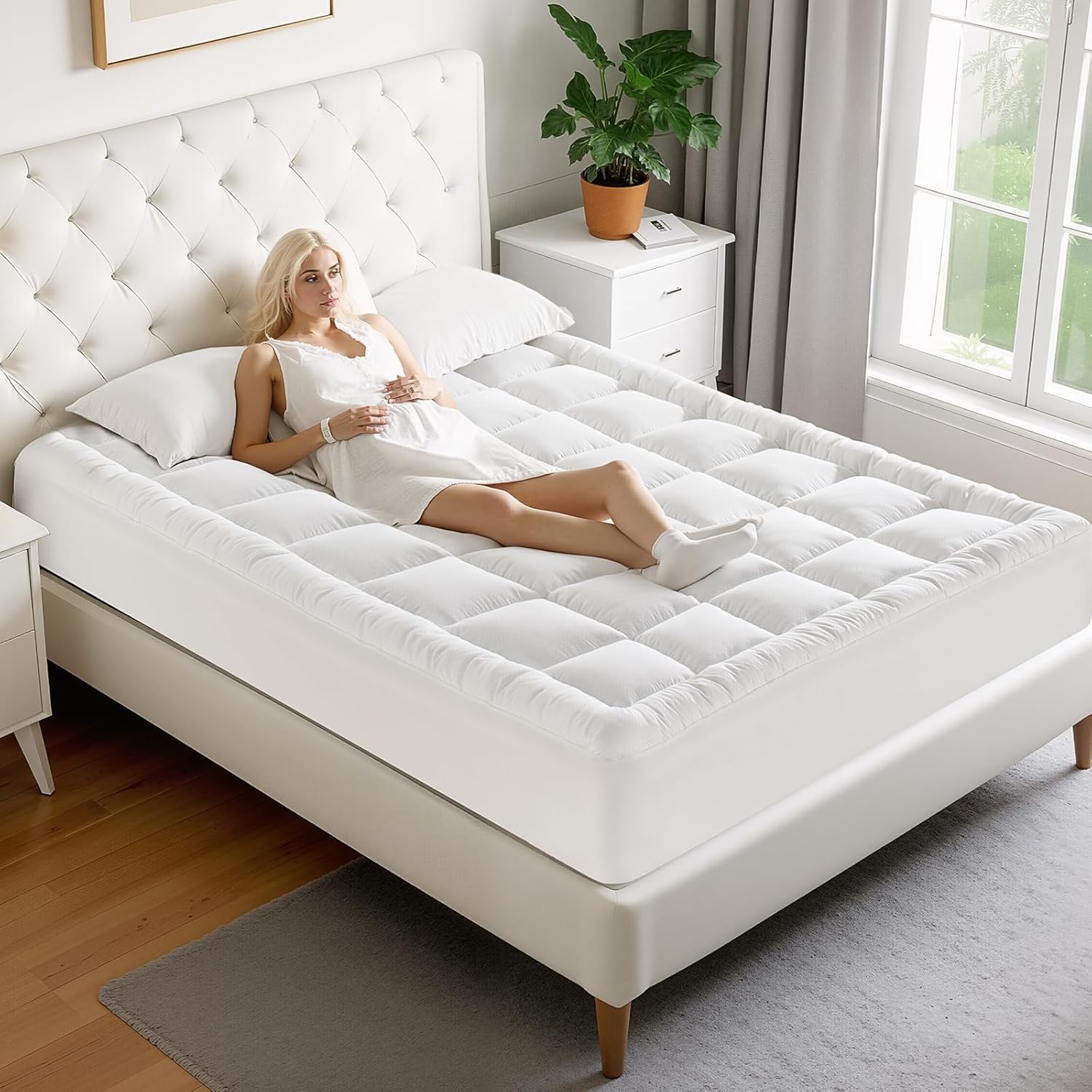 MATBEBY Queen Size Mattress Pad - Cooling Breathable Mattress Topper, Quilted Fitted Mattress Protector, Pillow Top Mattress Cover with 8-21" Deep Pocket, Soft, Machine Washable, White, 60x80 Inches - Image 7