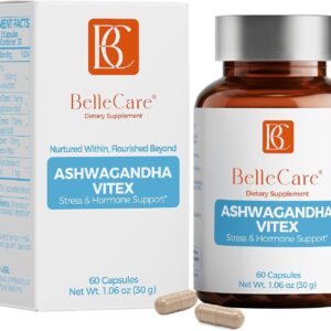 BELLECARE Ashwagandha 600mg with Probiotic & Vitex | Cortisol Reducer, Hormone Balance for Women, Menopause Supplement for Stress, Hot Flashes, Night Sweats, Mood & Sleep Support,60 Count