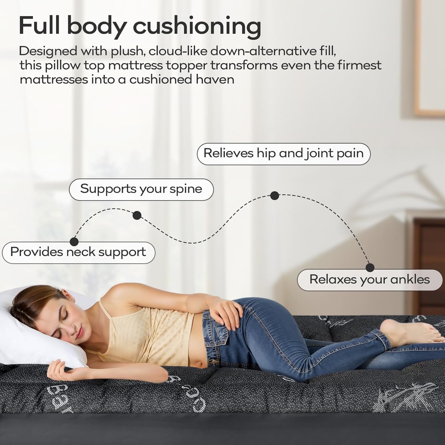OLANLY Queen Mattress Topper – Viscose Made from Bamboo, Cooling Soft Queen Pillow Top Mattress Pad for Back Pain Relief, Plush Down Alternative Fill Bed Topper with Elastic Deep Pocket, Dark Gray - Image 5