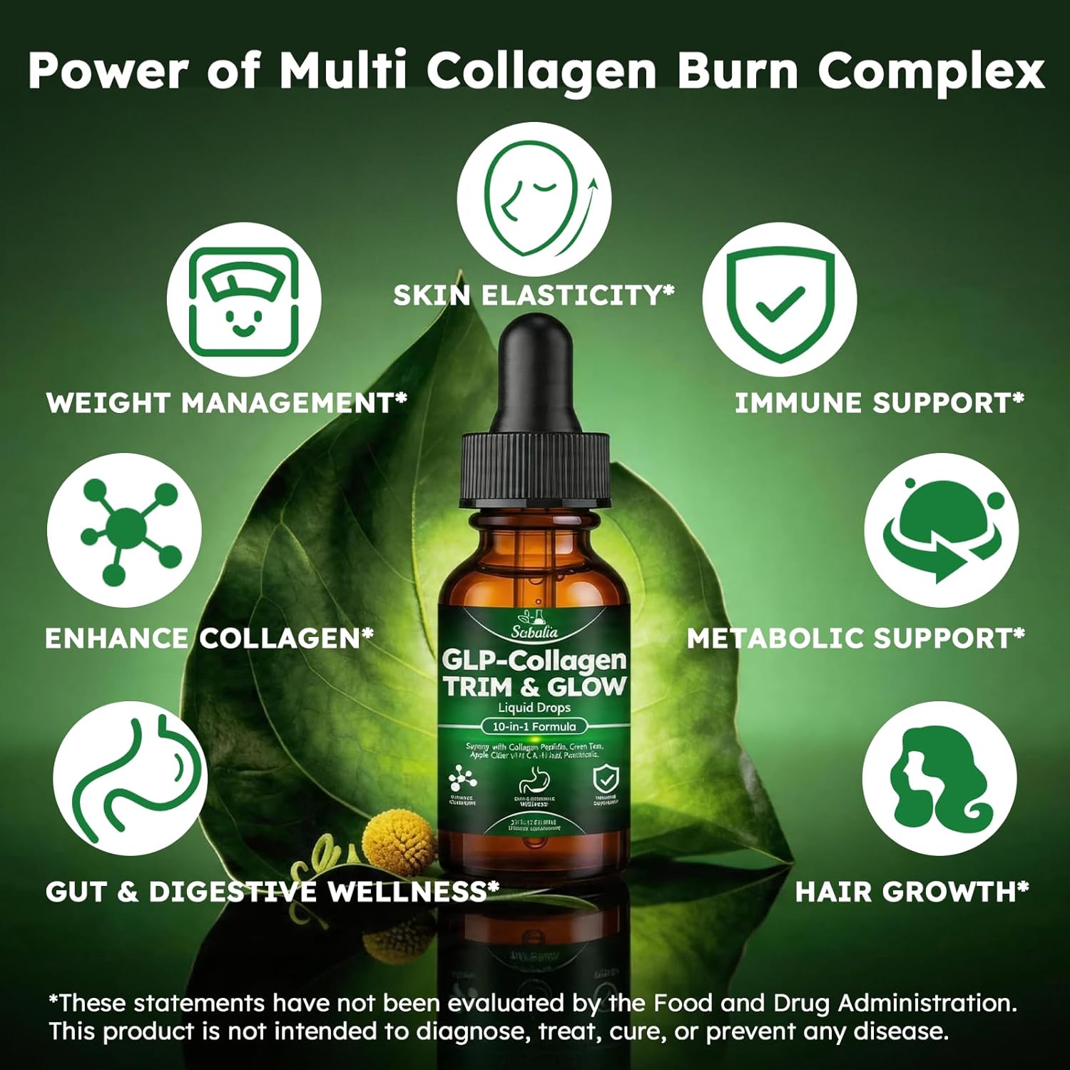 Liquid Collagen for Women GLP 10-in-1 Formula Multi Collagen Burn Drops Trim & Glow Hyaluronic Acid Biotin Green Tea L-Carnitine & ACV for Hair Growth Metabolism Skin Gut & Digestive Health - Image 3