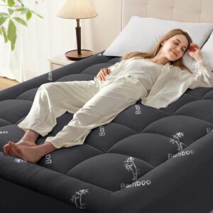 Anluoer Memory Foam Mattress Topper King for Back Pain, Rayon Derived from Bamboo Pillow Top Mattress Topper for Hot Sleepers,Cooling Mattress Pad with 8-21" Deep Pocket, 78x80 Inches, Dark Grey