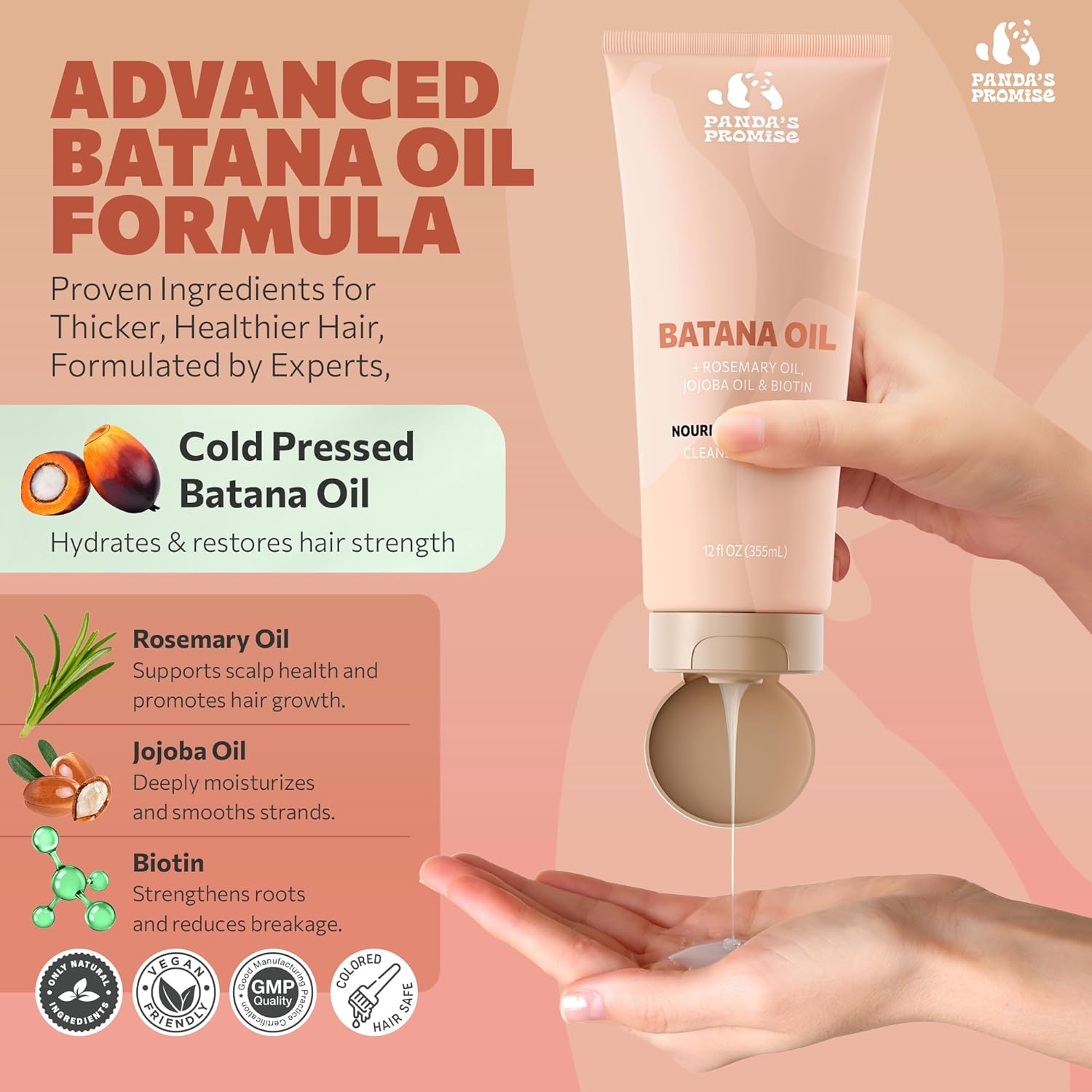 Panda's Promise Batana Oil Shampoo and Conditioner Set – Sulfate-Free Haircare with Batana Oil Nourishing Duo for Smooth, Soft and Manageable Hair For All Hair Types, Unisex (12 fl oz Each) - Image 3
