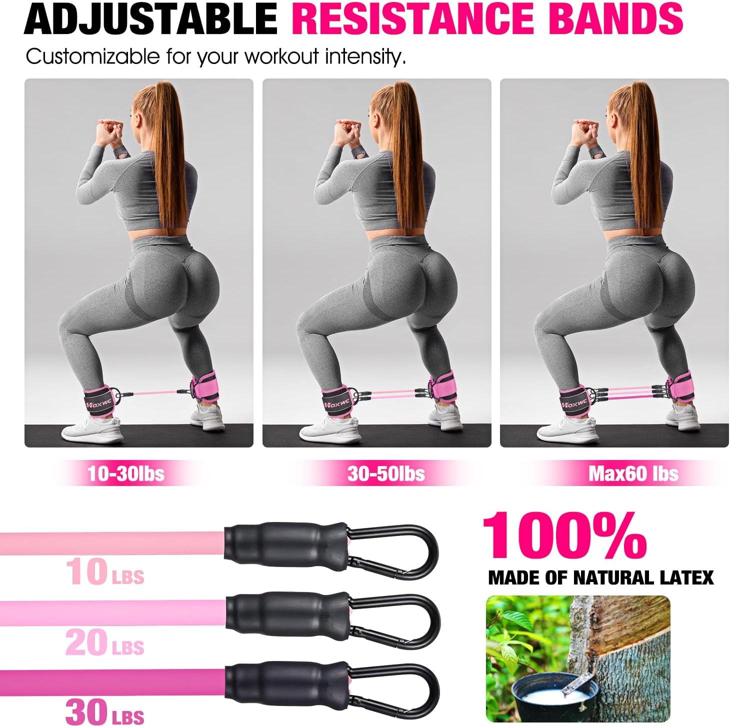 HOXWC Ankle Resistance Bands with Cuffs, Ankle Bands for Working Out, Ankle Resistance Band for Leg, Booty Workout Equipment for Kickbacks Hip Fitness Training, Exercise Bands for Butt Lift Women - Image 7