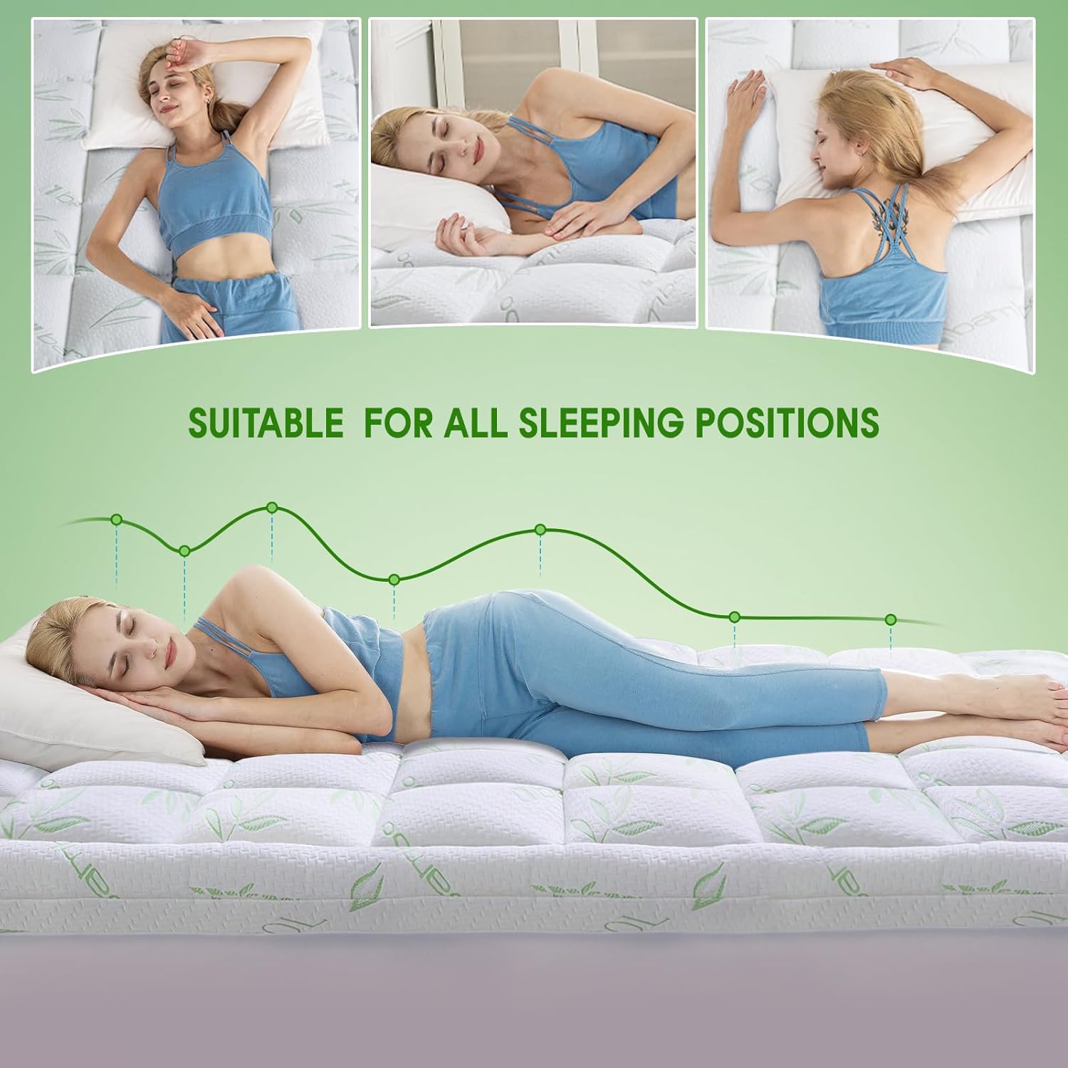 WhatsBedding Queen Mattress Topper, Soft Pillow Top Mattress Topper with Deep Pocket Fits 8–21 Inch,7D Spiral Fiber Filling, Bamboo Viscose Air Layer Mattress Topper Queen. - Image 6