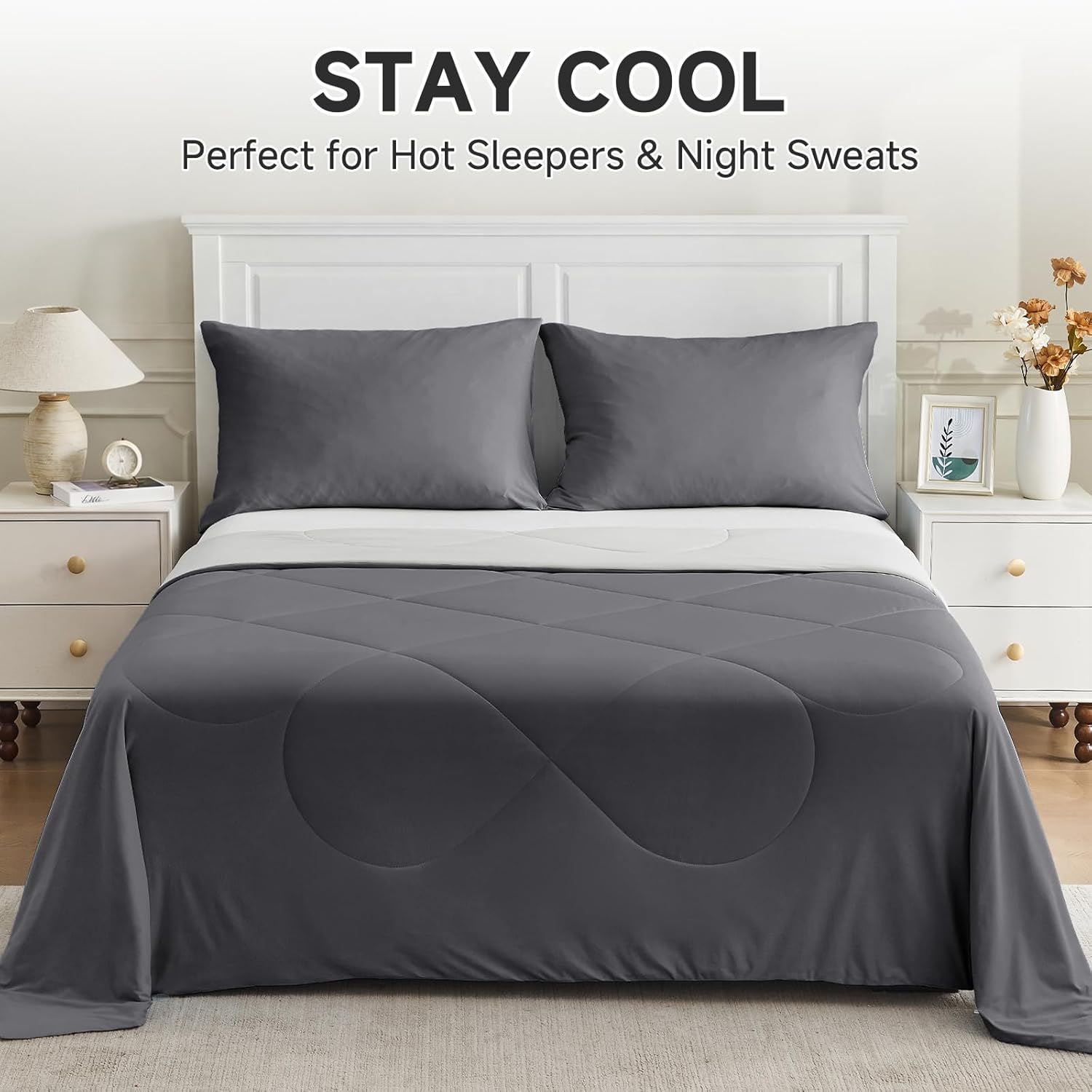 HOMFINE Cooling Comforter Japanese Double-Sided Cold Tech Fabric Cooling Blanket for Night Sweats Hot Sleepers, Q-Max 0.45 Soft Breathable Silky Smooth Lightweight Grey Summer Comforter Queen - Image 5