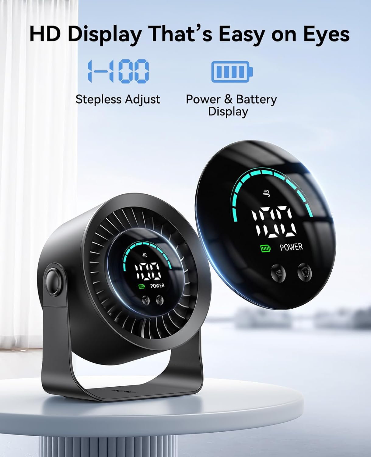 DIGIX Rechargeable USB Desk Fan for Bedroom, 100 Speeds, 360° Rotation, Wall Mounted Design Small Portable Table Fan with LED Display, Quiet Personal Desktop Cooling Fans for Home Office (Black) - Image 7
