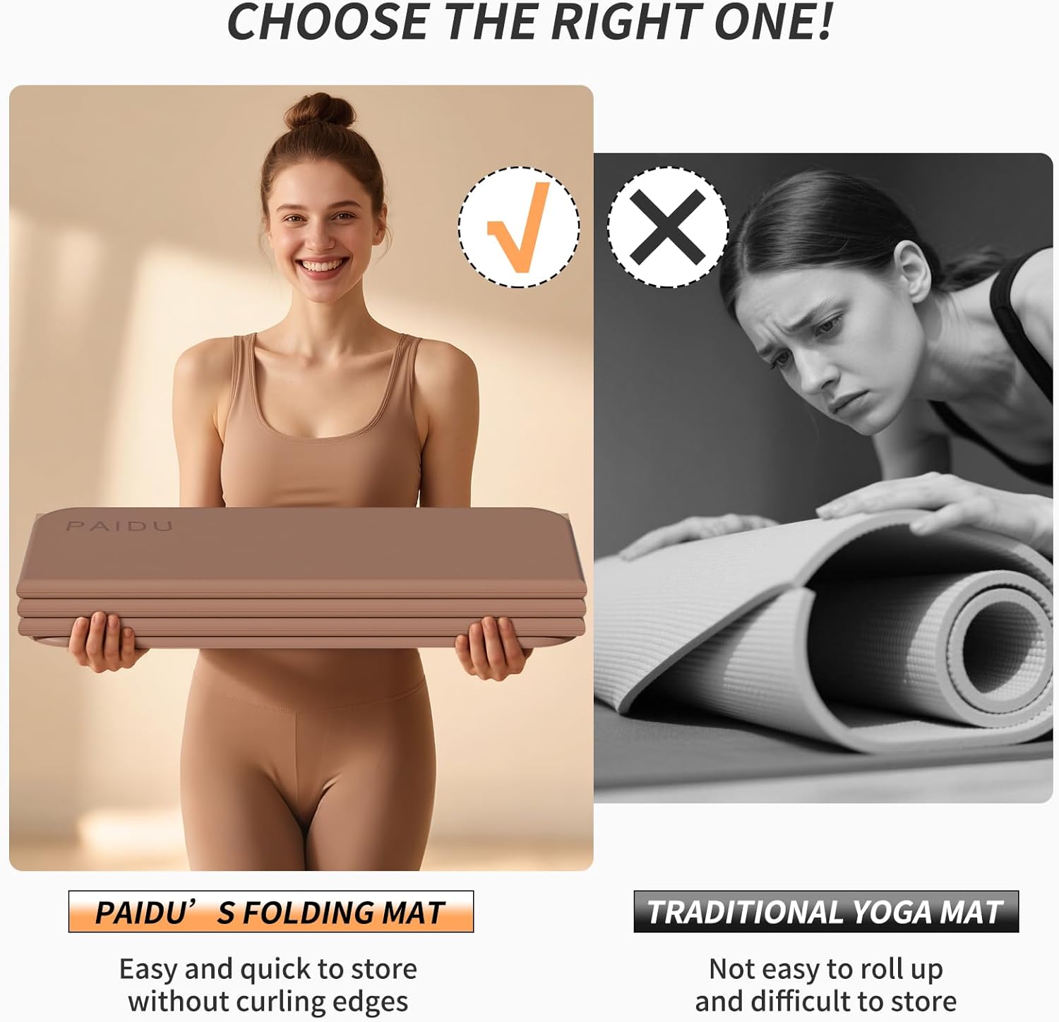 PAIDU Foldable Fitness Yoga Mat | 2/5" (10MM) Extra Thick | SGS Certified Non-Slip TPE | 75x26" Extra Long-Wide | Portable & Easy Store | for Yoga, Pilates, Home Gym & Full-Body Workouts - Image 6
