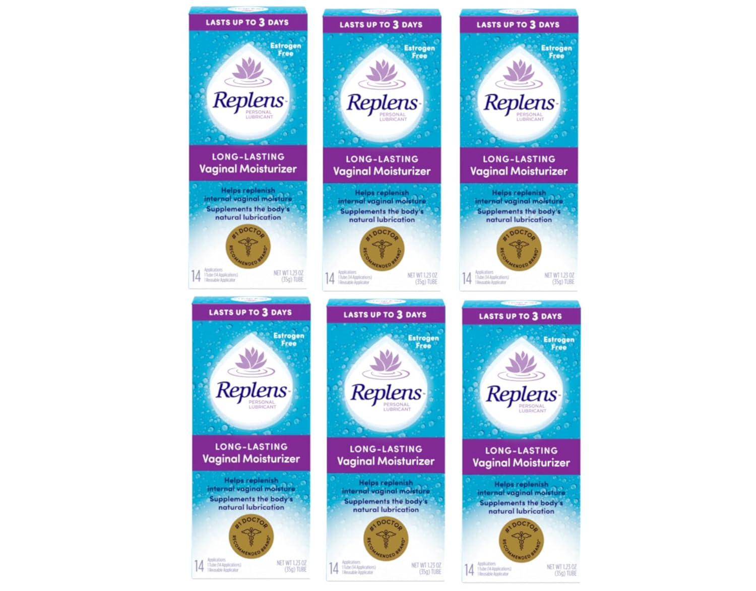 Replens Long-Lasting Vaginal Moisturizer – Estrogen-Free Hydration, 14 Applications (Pack of 6)