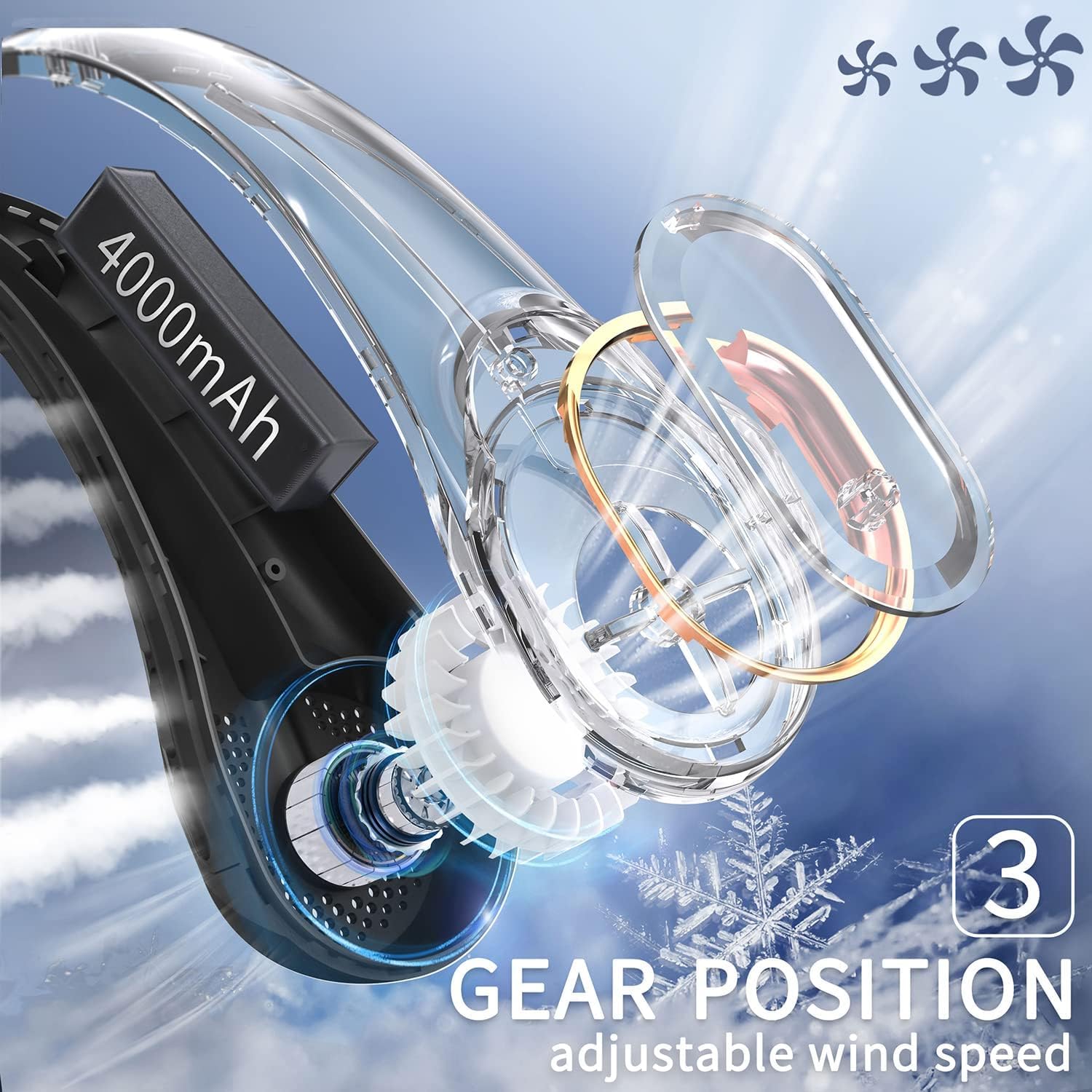 FrSara Portable Fan, Personal Neck Fan that Blows Cold Air, Upgraded 4000mAh,Long Endurance,Upgraded air volume,Easier to Use,360° Cooling,No Hair Twisting,Non-Slip Material,Rechargeable,3-Speed - Image 3