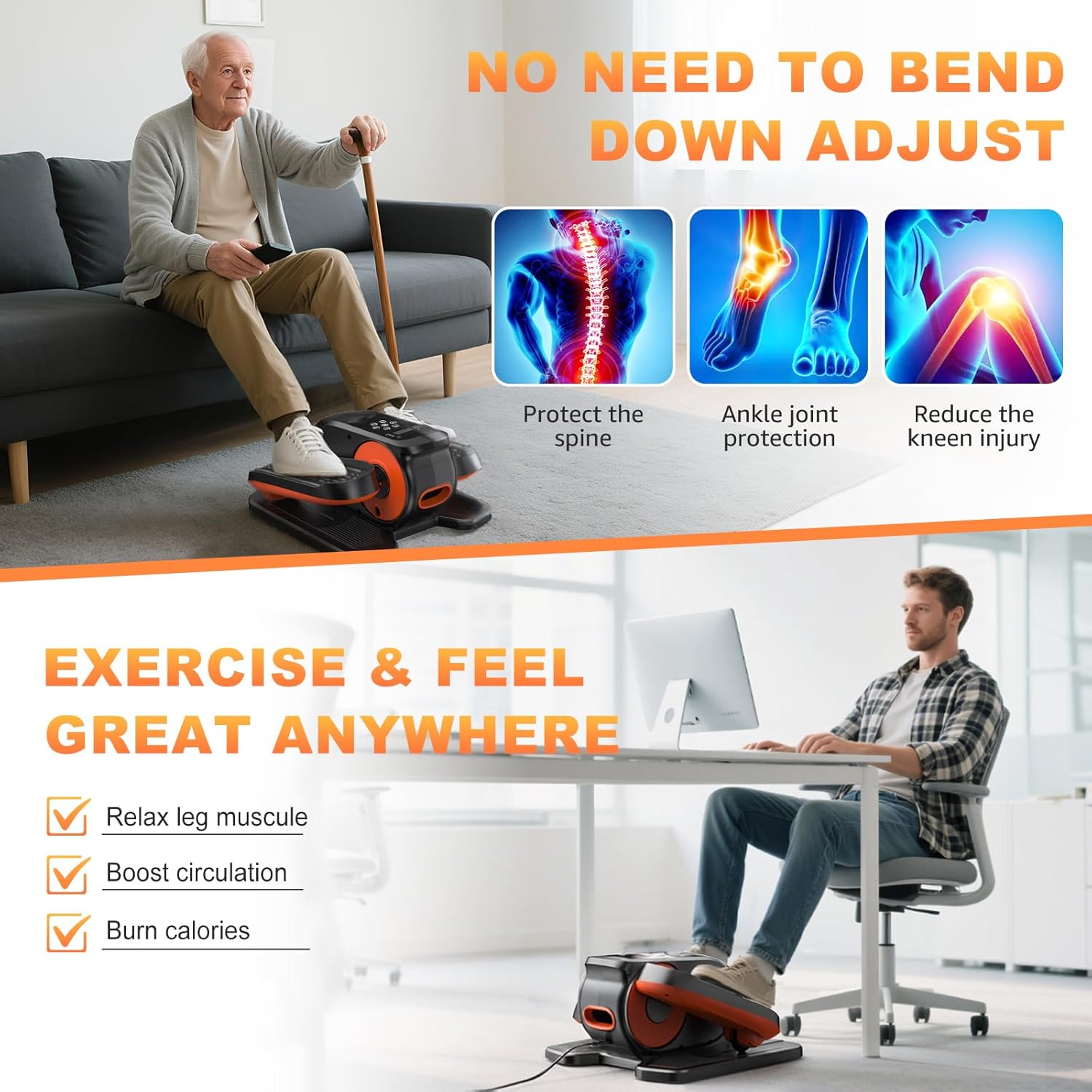 Mini Under Desk Elliptical Low Impact Electric Leg Exerciser As Seen on TV While Sitting for Seniors with Non-Slip Mat Quiet & Portable for Home and Office - Image 3