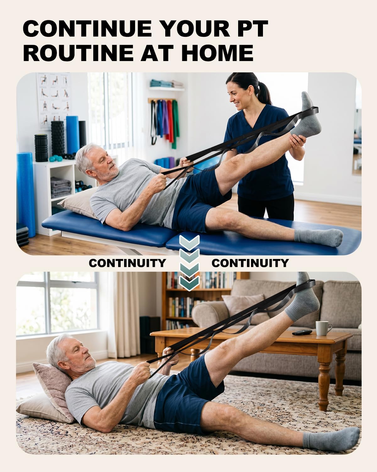Trideer Non-Elastic Stretching Strap with Loops for Physical Therapy & Rehab, Knee Hip Leg ROM Post-Surgery, Yoga Strap for Stretching, Leg Lifter Strap Mobility Aid, Hamstring Calf Back - Image 3