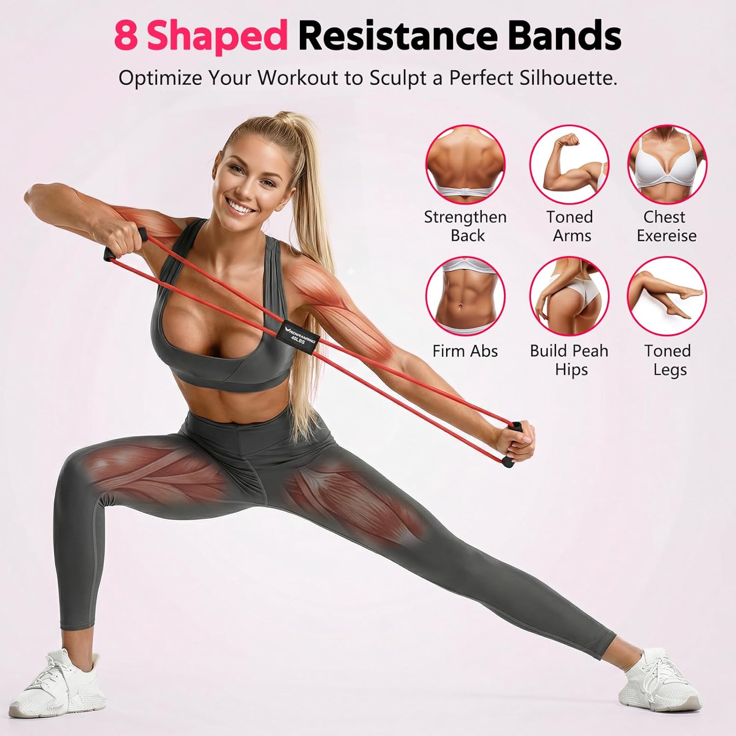 RENRANRING Figure 8 Fitness Resistance Bands with Handles - Exercise Tube Band Set of 3 for Arm and Shoulder Stretch, Rope 8 Word Elastic for Women and Men - Image 7