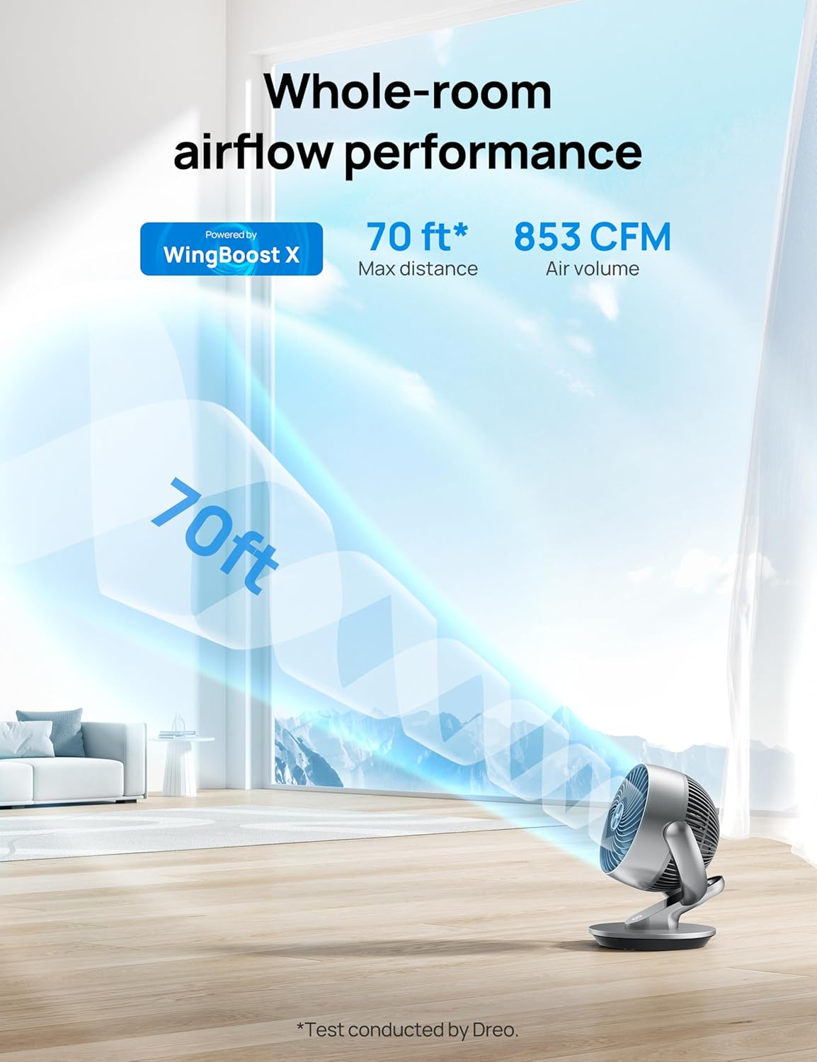 DREO Smart Fan for Bedroom,120° Vertical and 90° Oscillating Fan with Remote/Voice, 13 Inch Height Quiet Air Circulator for Whole Room, 70 ft, 4 Speeds, 5 Modes, 12H Timer, Desk Fans for Home, Office - Image 3