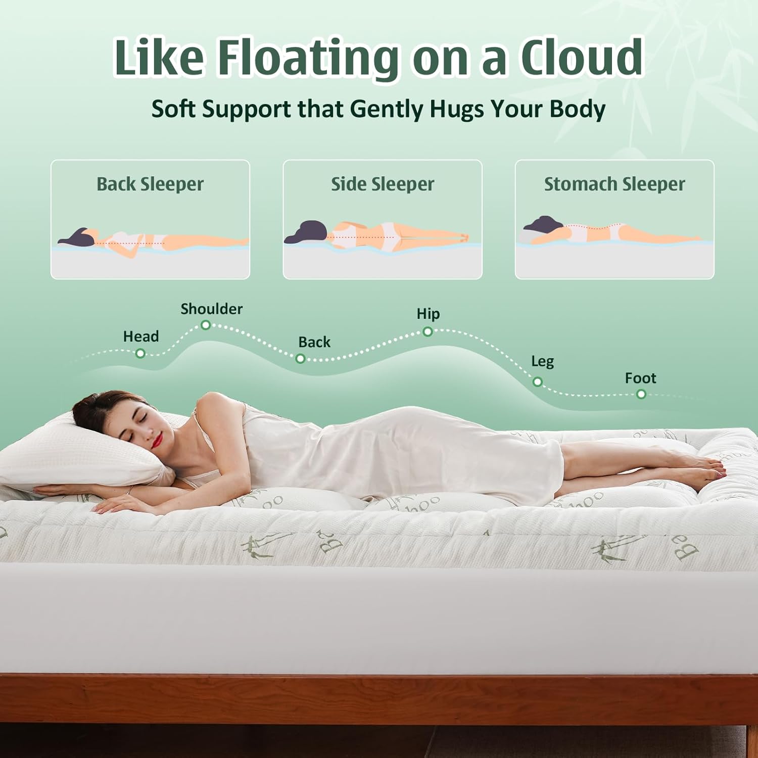 DOWNCOOL 3 Inch Queen Mattress Topper – Cooling Memory Foam Mattress Topper for Back Pain Relief, Breathable Bamboo Viscose Air Layer, 1600 GSM Fill, Deep Pocket Fits 8–21 Inch - Image 4