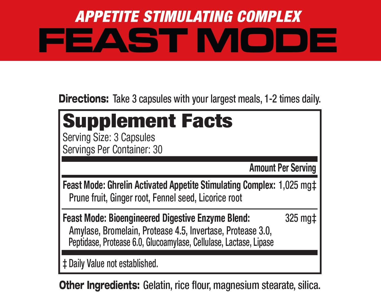 MuscleMeds Feast Mode Appetite Stimulant Weight Gain Pills Digestive Enzymes Safe and Effective 90 Caps, Unflavored, 90 Count - Image 2