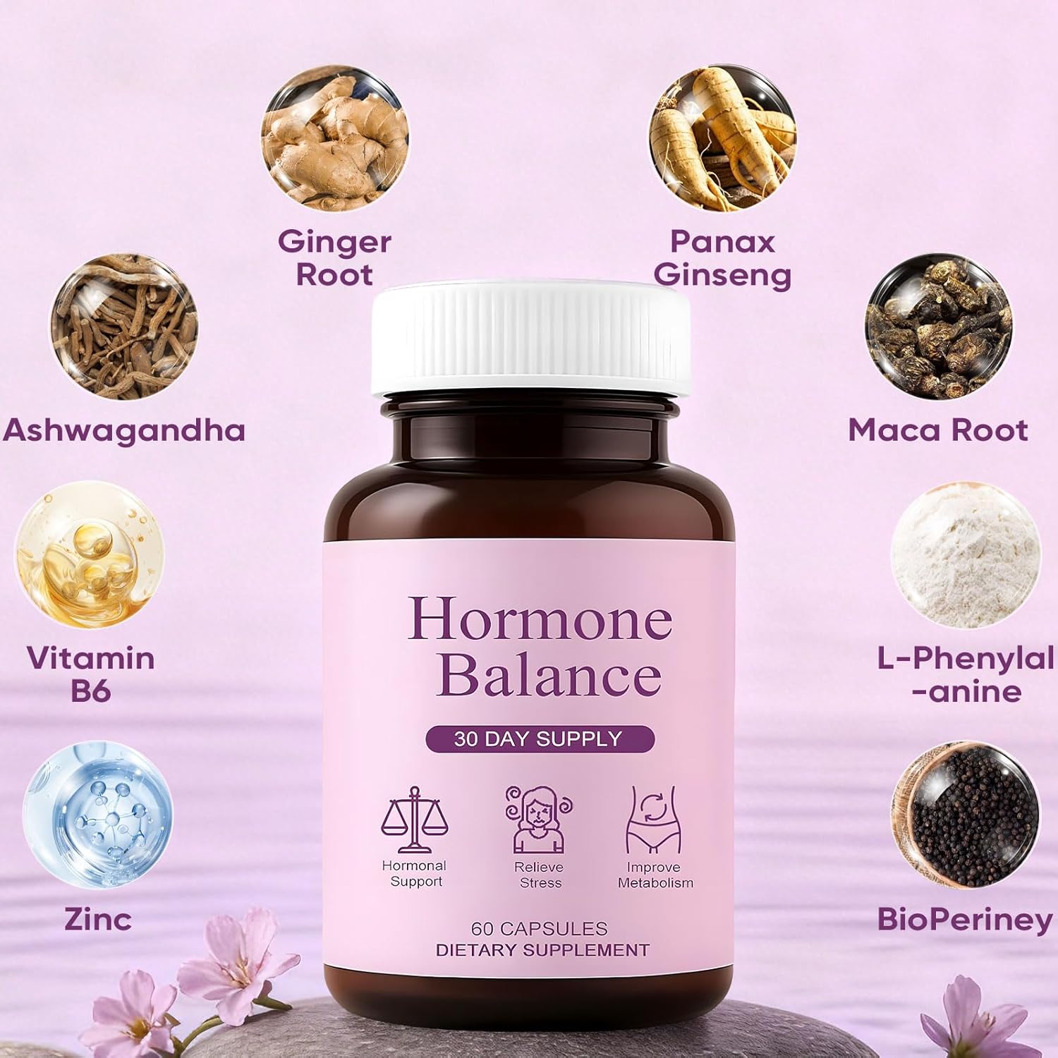 Hormonal Balance Supplements for Women - Weight Management for Menopause Relief, Support Mood & Energy, with Ashwagandha, Ginger Root, 60 Capsules - Image 4