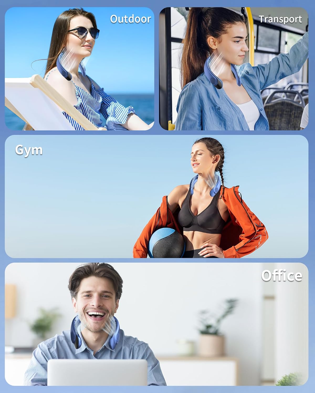 FrSara Portable Neck Fan Rechargeable, Neck Fans that Blow Cold Air, Personal Neck Cooler with 4000mAh, LED Display, 3 Speeds, USB TYPE-C, Ideal Gift for Women, Travel, Men, Sports, Denim - Image 7