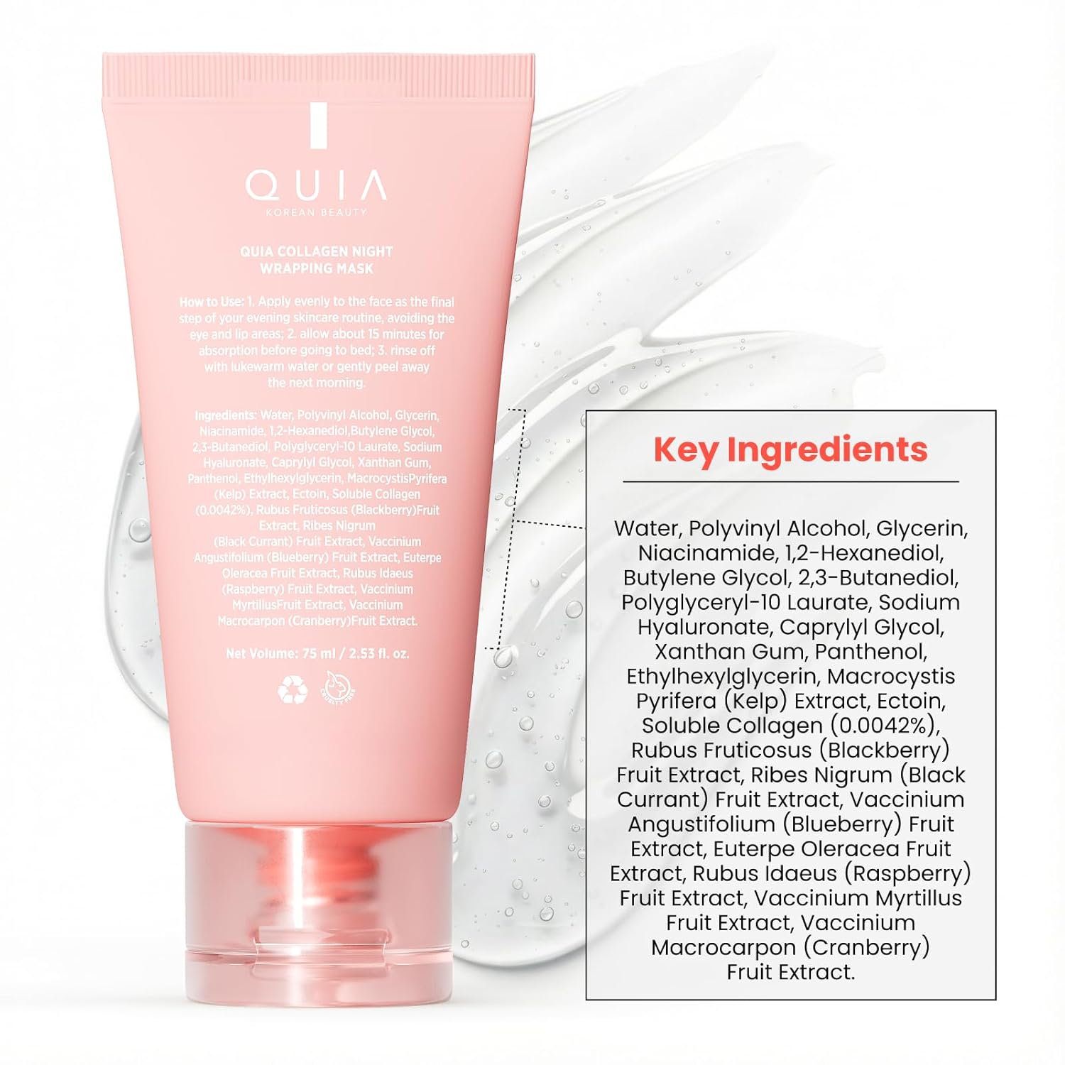 QUIA Collagen Wrapping Mask 75ml - Clinical +92% Firmer Appearance - Overnight Glass Skin Peel Off - Korean Skincare - All Skin Types - Better Than Sheet Masks - Image 9