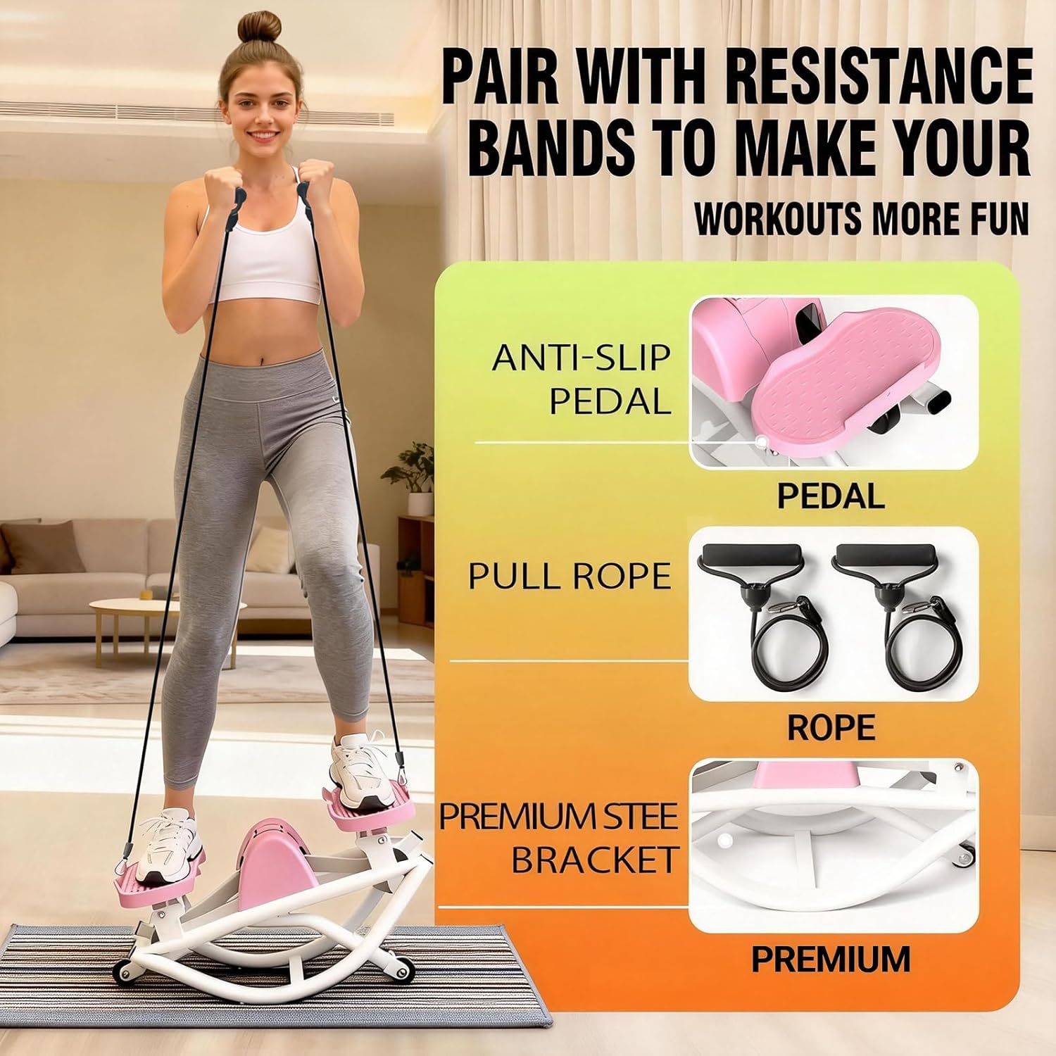 Rock Stepper for Exercise at Home, Lateral Rocking Stepper with Digital Counter & Resistance Bands, 250LBS Weight Capacity & Low Impact, Ski Machine Full Body Workout Equipment - Image 9