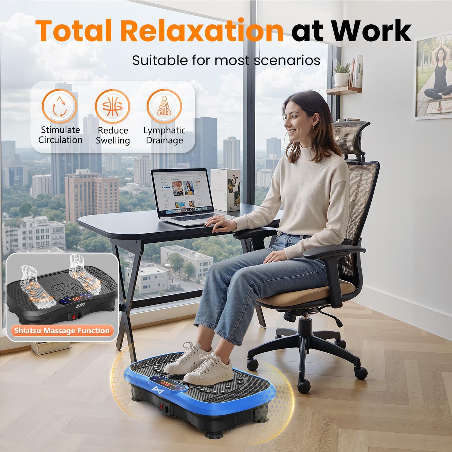AXV Vibration Plate Fitness Platform Exercise Machine Vibrating Shaking Full Body Shaker Workout Vibrate Stand Shake Board Sport for Weight Loss Fat Burner for Gym Home Office - Image 6
