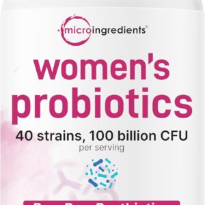 Micro Ingredients Probiotics for Women 100 Billion CFU with Prebiotics, 120 Veggie Capsules | pH Balance, Urinary Tract, Vaginal & Gut Health Support* | 40 Strains with Cranberry, D-Mannose & More