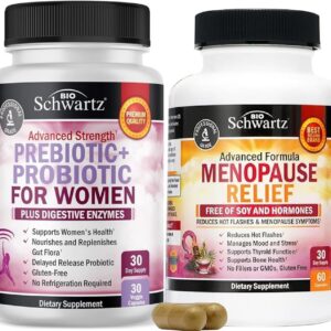 BioSchwartz Herbal Menopause Supplement with Black Cohosh (1 Month Supply) Plus Prebiotics and Probiotics with Digestive Enzymes for Women (1 Month Supply)