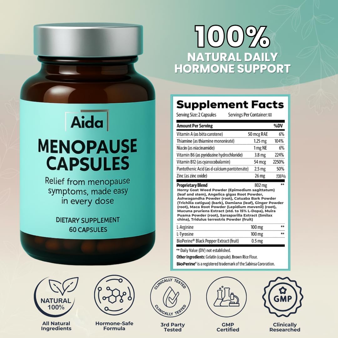 Aida™ - Menopause Capsules – Estrogen Support for Women with Ashwagandha, Maca & Tribulus – Weight Management, Bloating Relief, Hormonal Balance, Menopause Symptoms (30 Servings) - Image 5